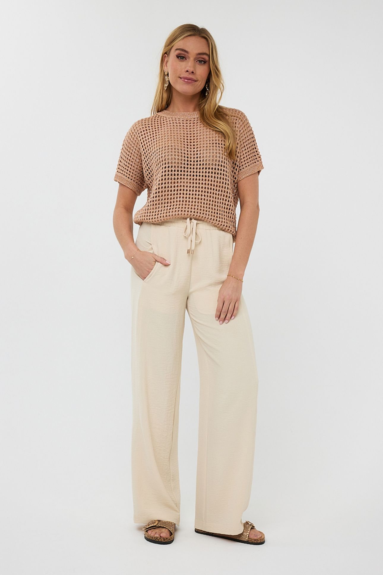 TROUSERS WIDE ELASTIC CRINKLE SAND 2