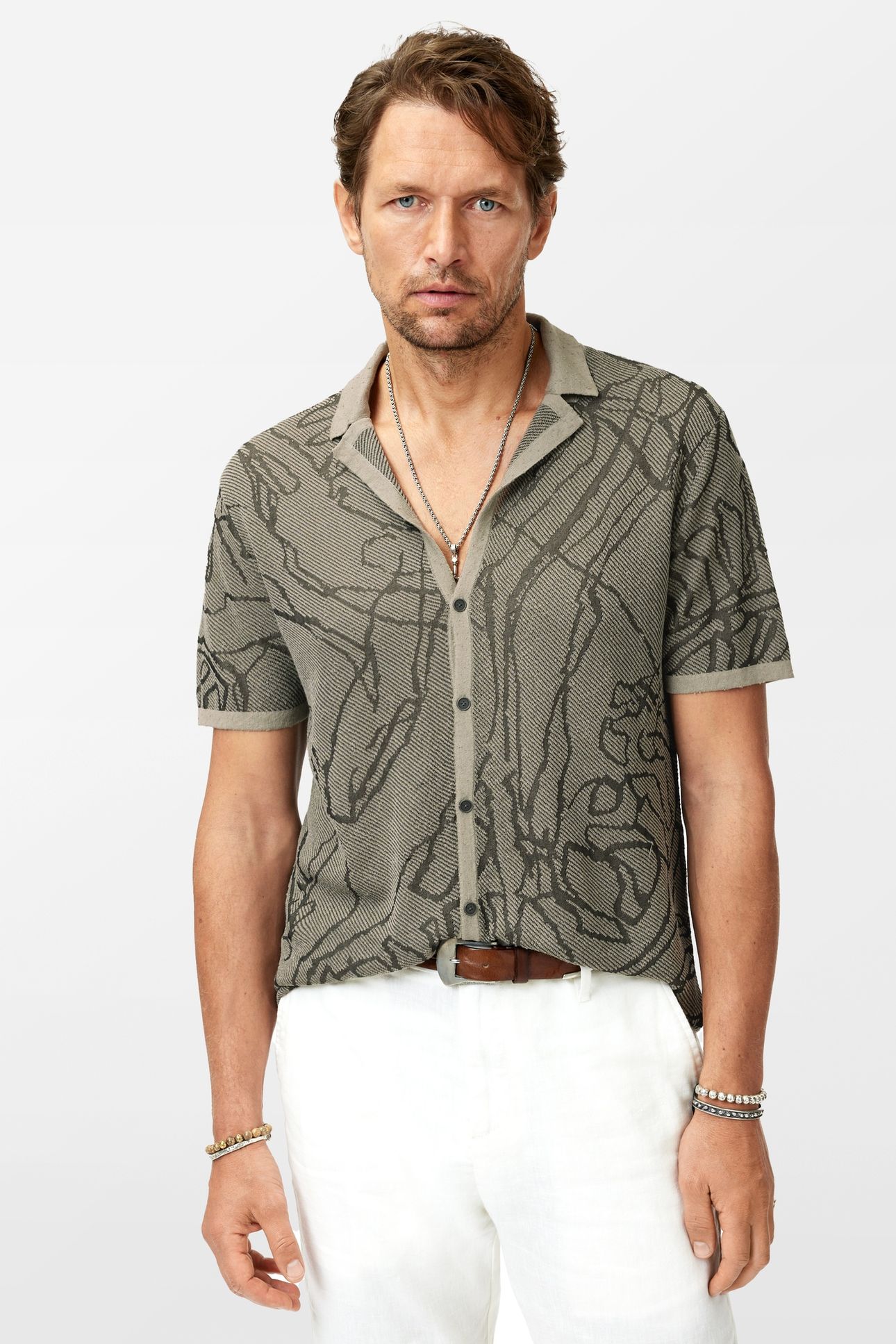 HOLT HAND DRAWING JACQUARD CAMP COLLAR SPRUCE 1