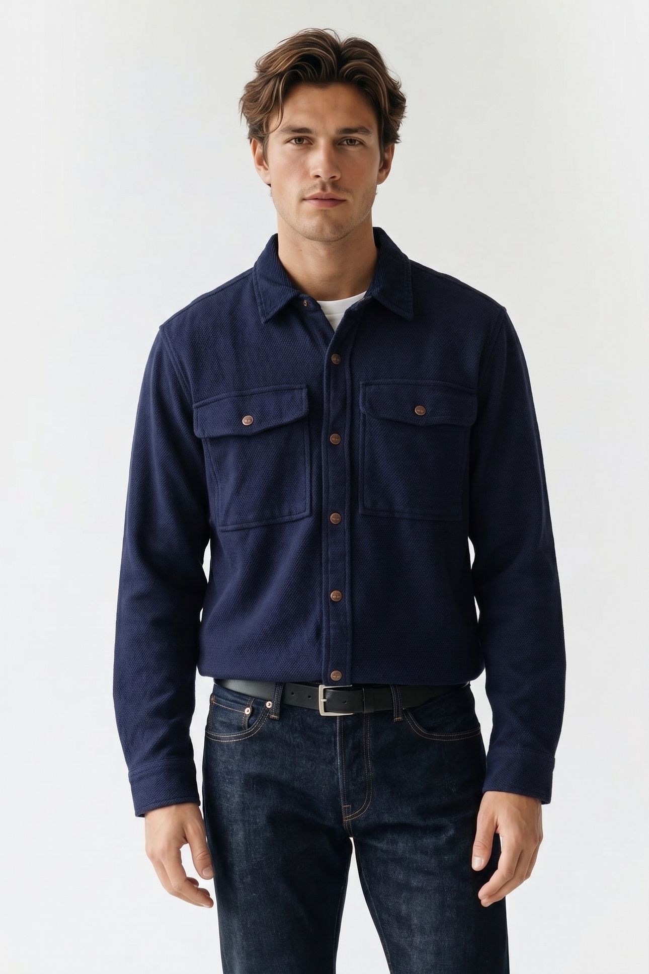 CORDUROY COLLAR UTILITY OVERSHIRT PEACOAT 1