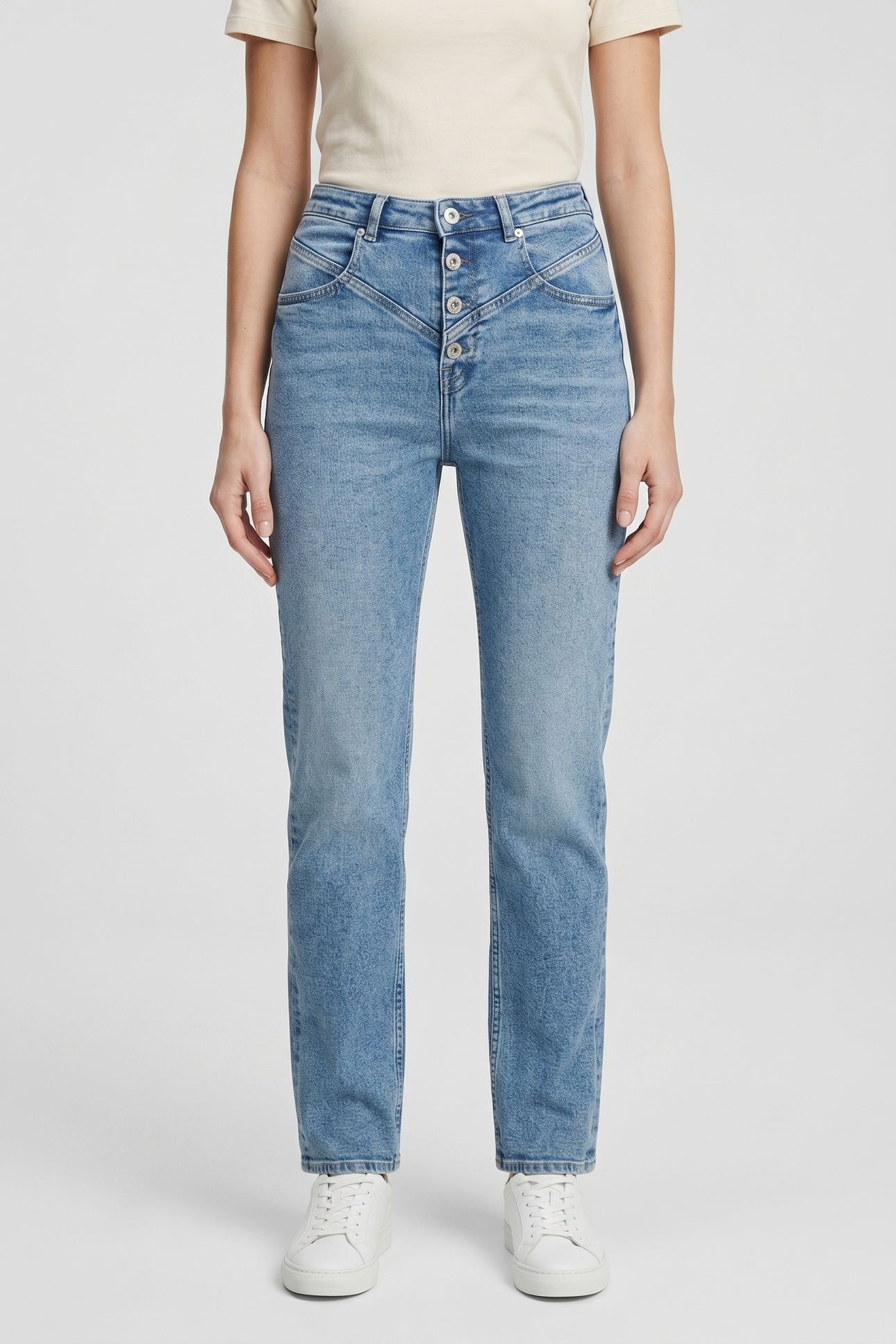 SEAMED STRAIGHT DENIM WASHED MID BLUE 2