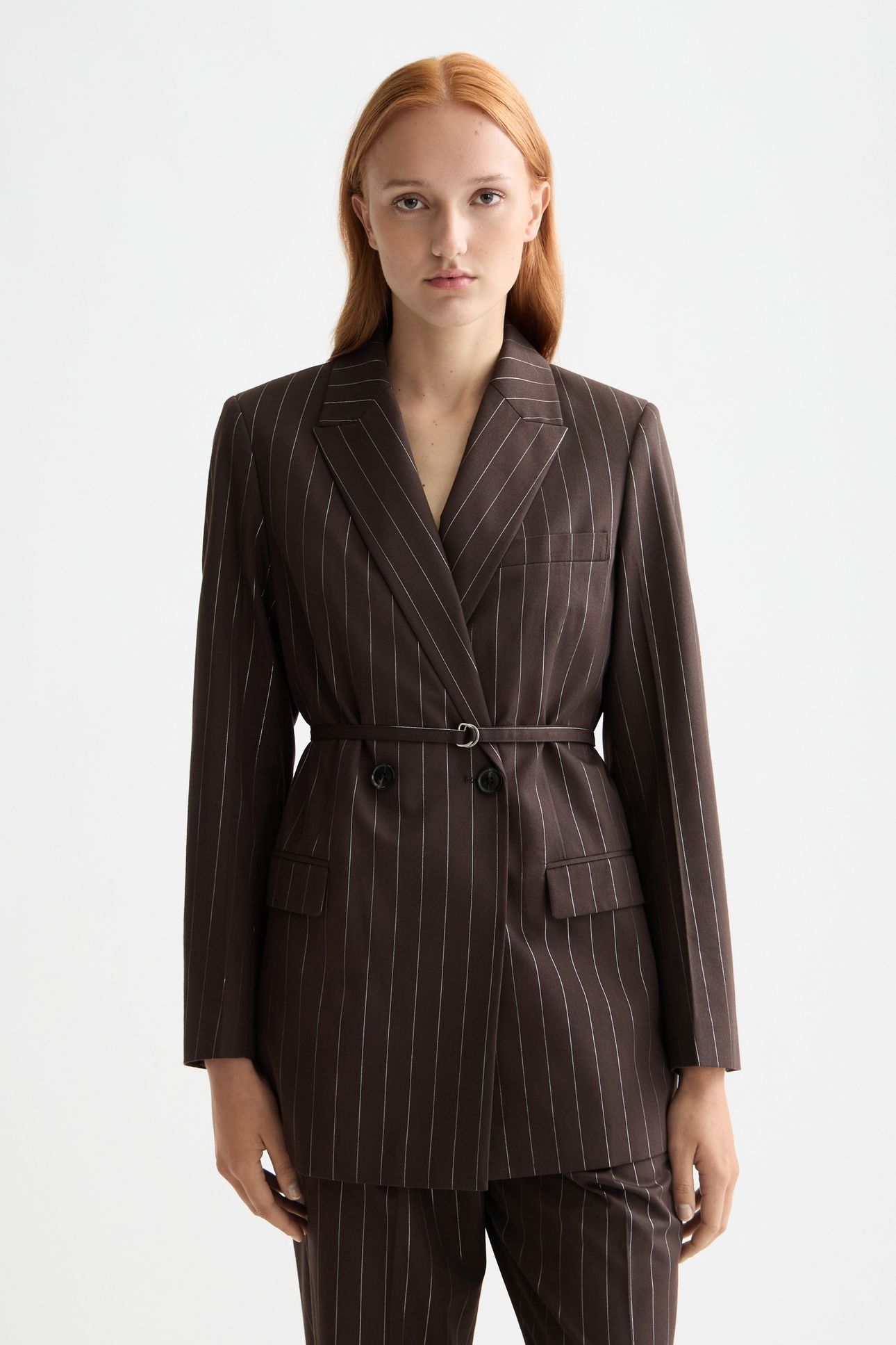 DOUBLE BREASTED LUREX PINSTRIPE BLAZER CHOCOLATE PLUM 1