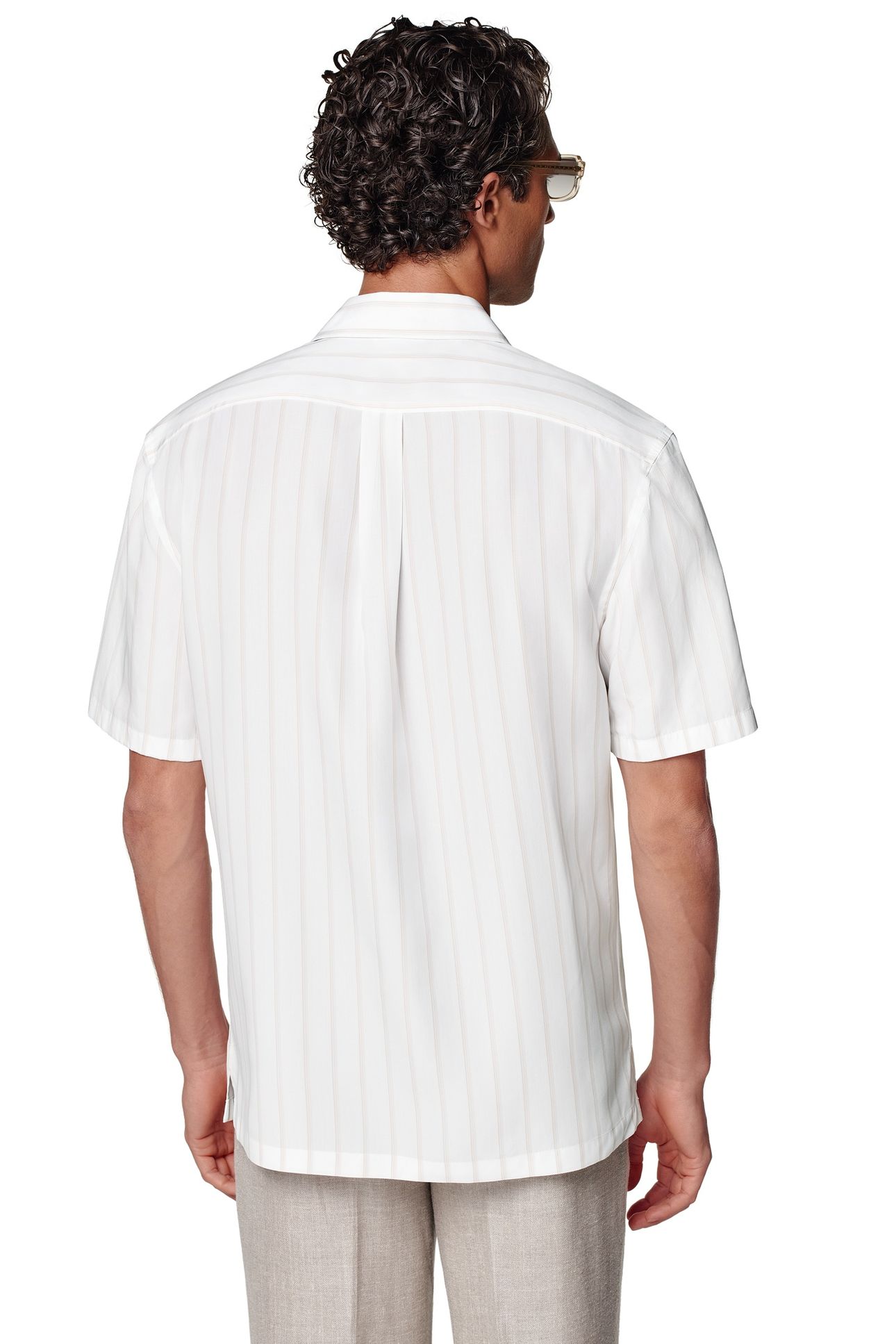 SHIRT-SHORTSLEEVE-LYOCELLSTRIPETAUPE CASUAL SHIRTS WHITE 4