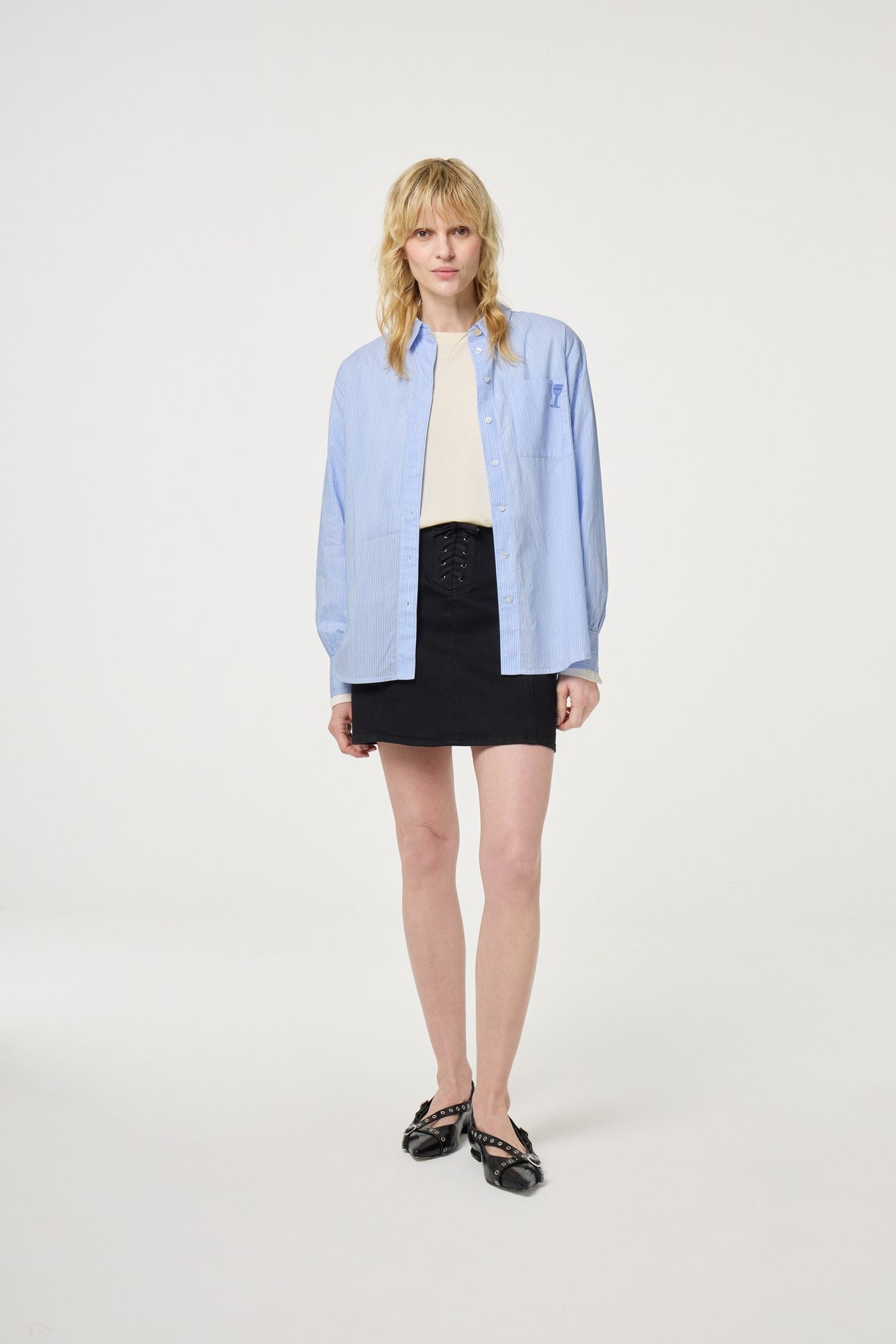 ALEX BLOUSE WARM WHITE/POOL BLUE 2