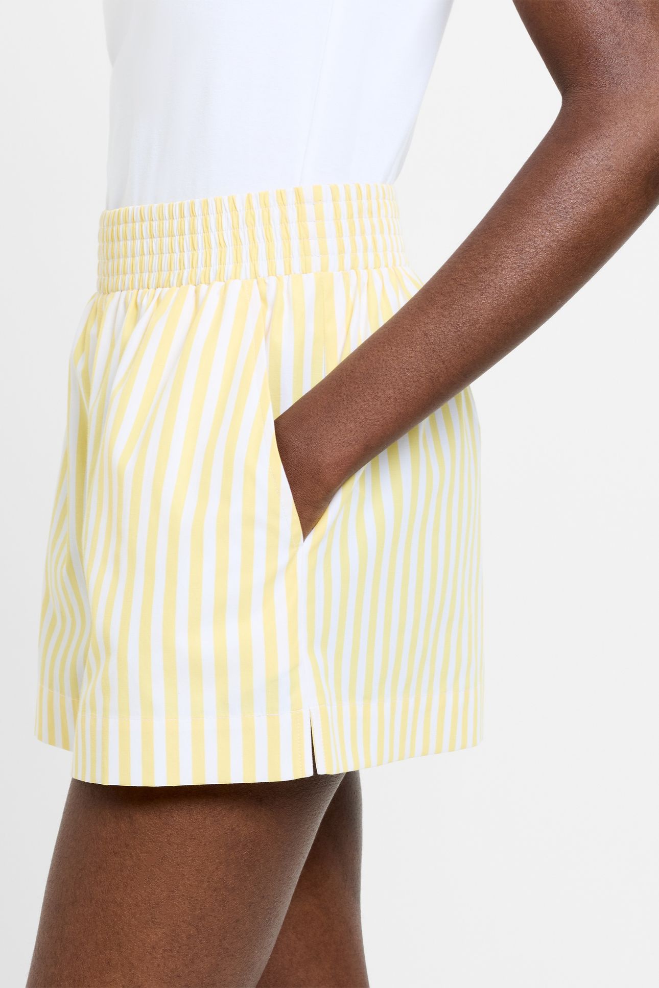 STRIPE SHIRTING SHORTS BUTTER YELLOW/WHITE 3