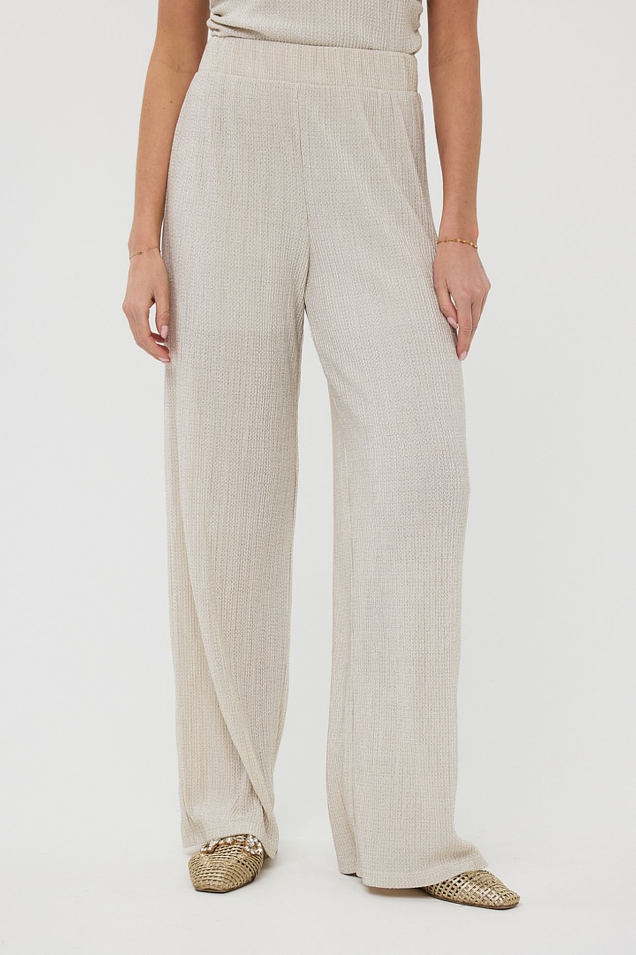 TROUSERS PLISSE GLITTER CHAMPAGNE 1
