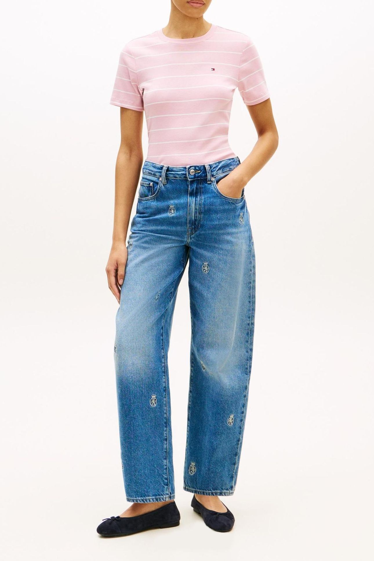 SLIM CODY C-NECK SS TEE FINE STP BONITA PINK/ECRU 2