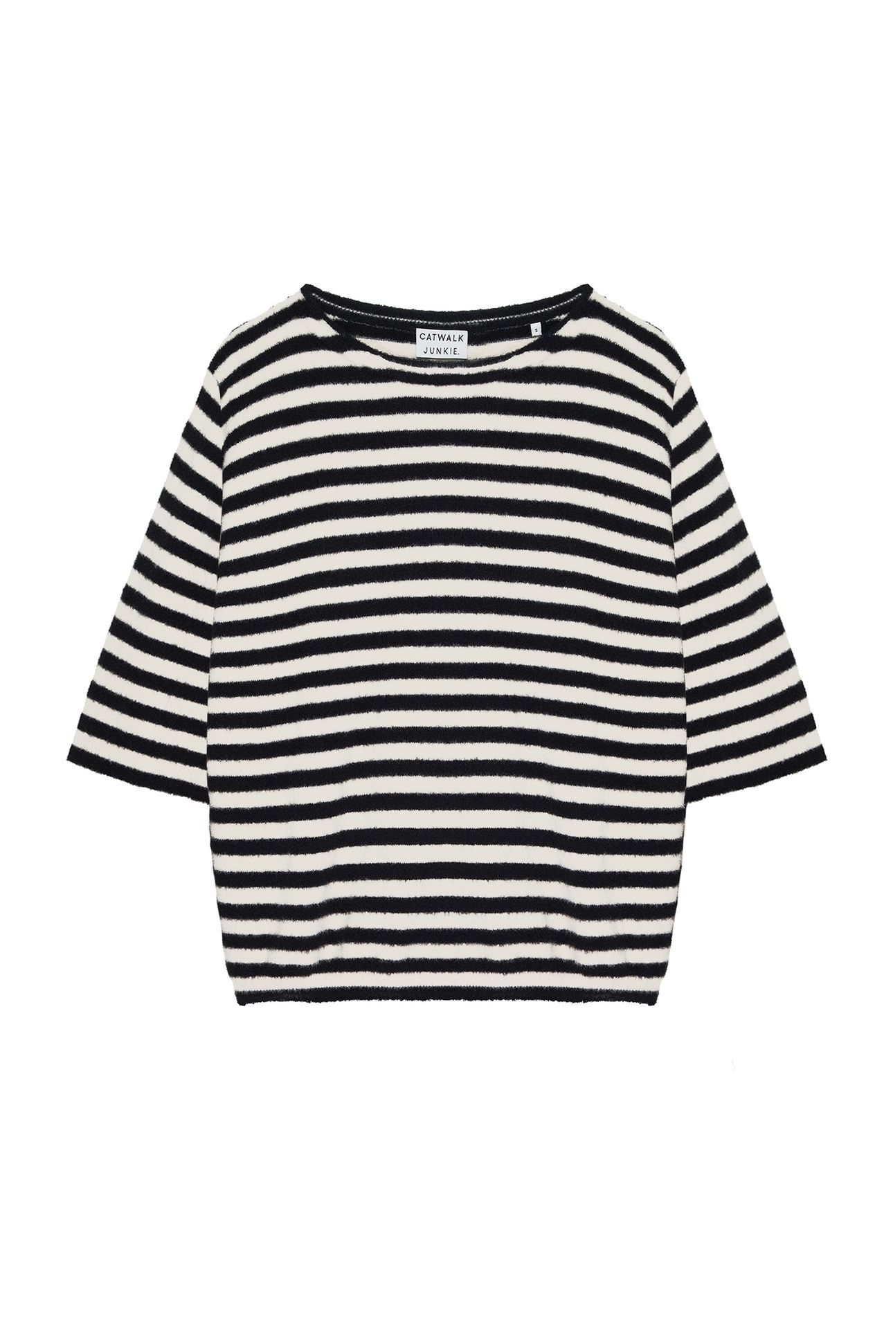SHORT SLEEVE SOFT STRIPED KNIT BLACK 4