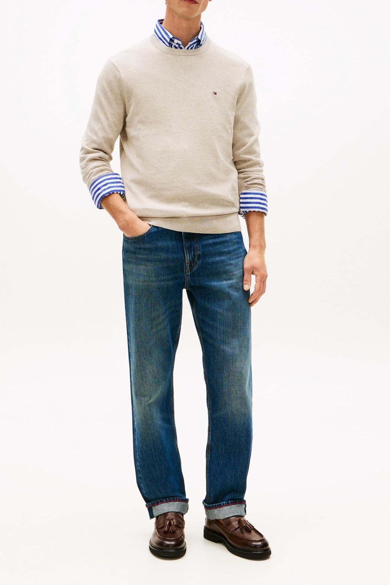 ESSENTIAL SEASONAL COTTON SWEATER SANDALWOOD HEATHER 1