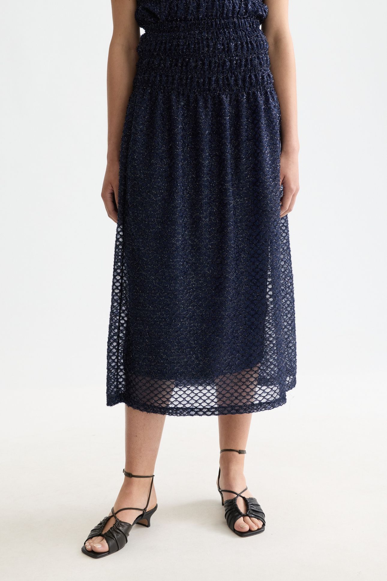 LUREX SMOCKED SKIRT PEACOAT 1