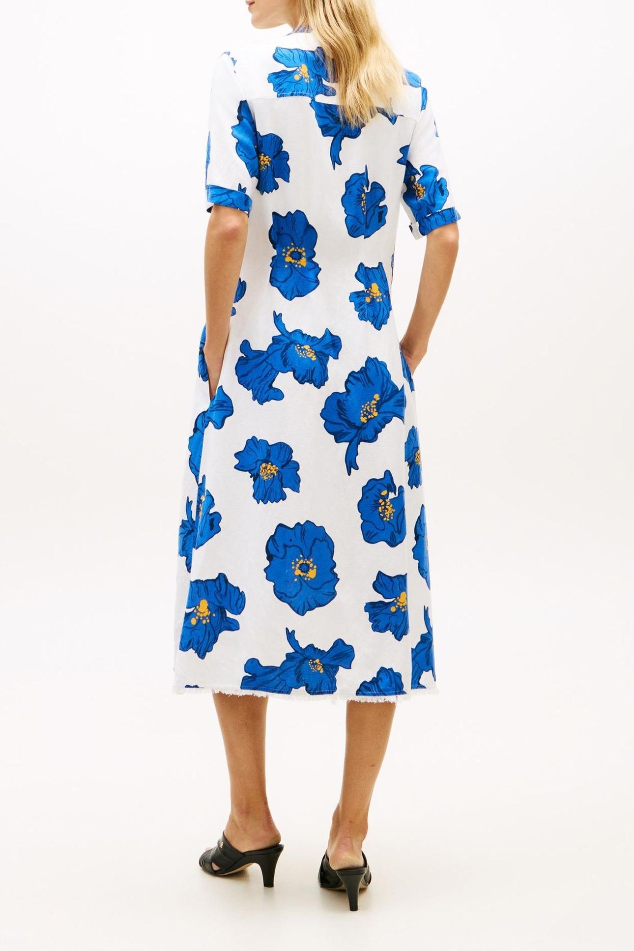 FRAYED VIS/LINEN SS POPPY PRINT SPACED IVORY/BLUE ORBIT 2