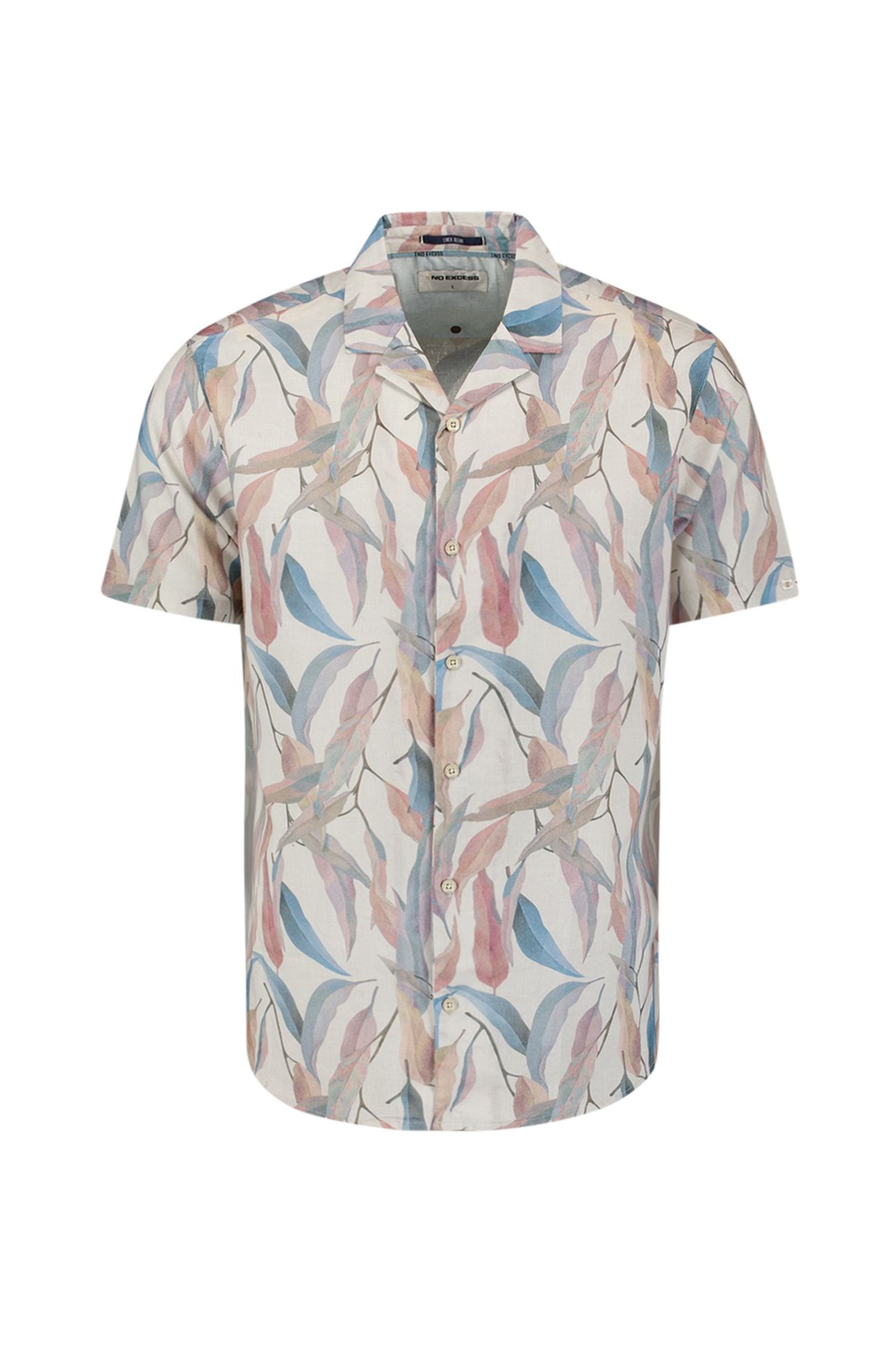 SHIRT SHORT SLEEVE REVERS COLLAR ALLOVER PRINTED WITH LINEN  1