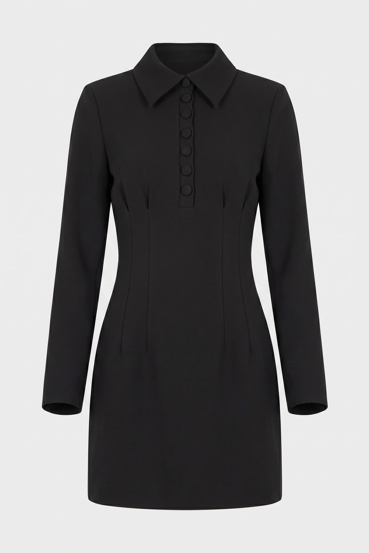 COLLARED LONG SLEEVE MINI DRESS BLACK 5