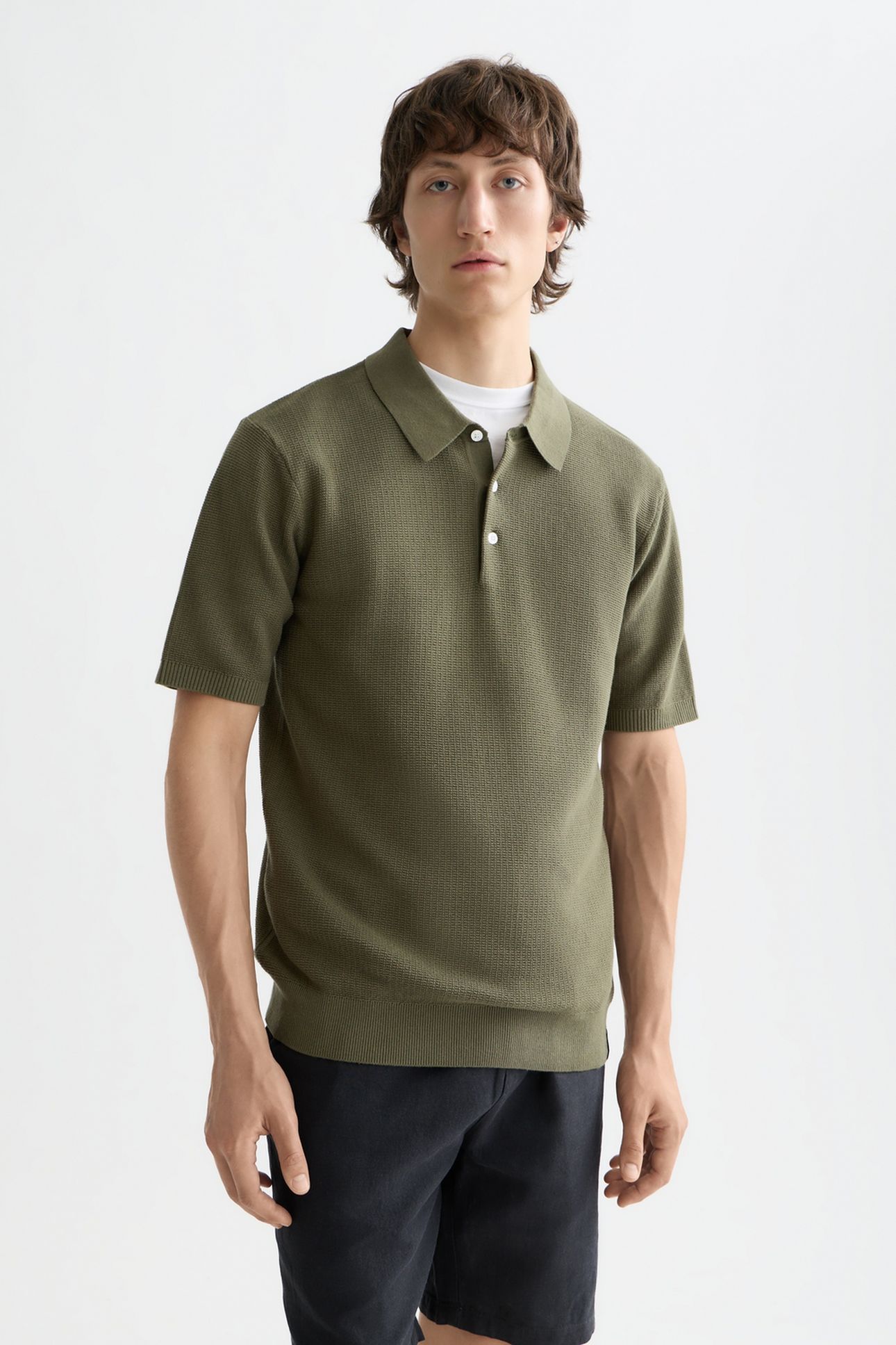 STRUCTURED KNITTED REGULAR-FIT POLO DARK GREEN 1
