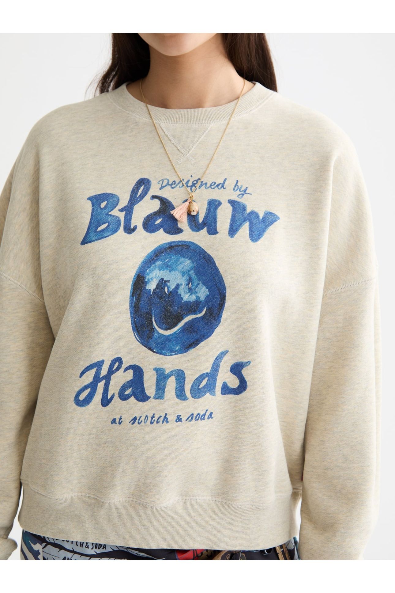 WASHED OVERSIZED FIT SWEATSHIRT WITH GRAPHIC ECRU MELANGE 6