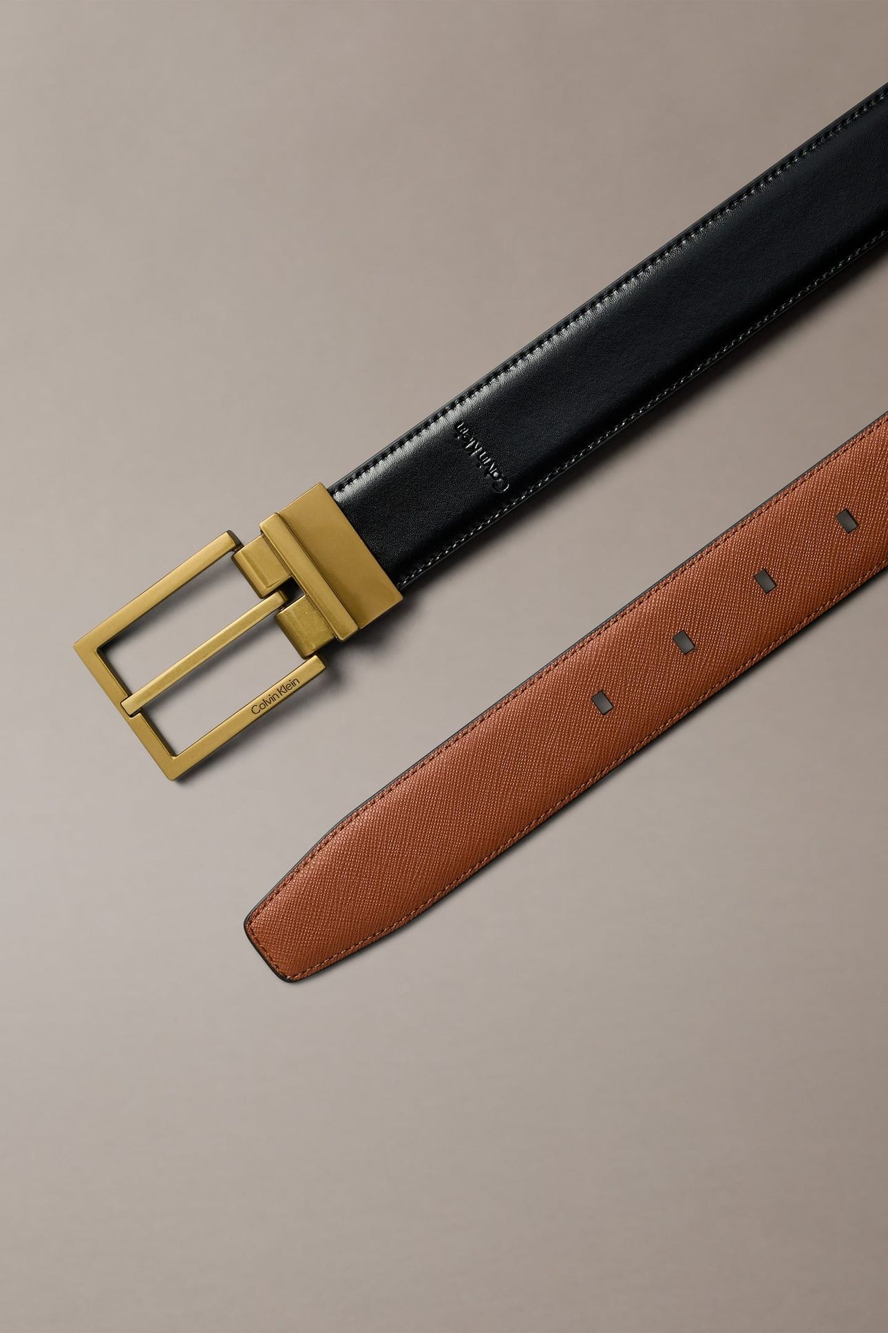 SQUARE BUCKLE SMOOTH BELT BLACK/COGNAC/OLD GOLD 3