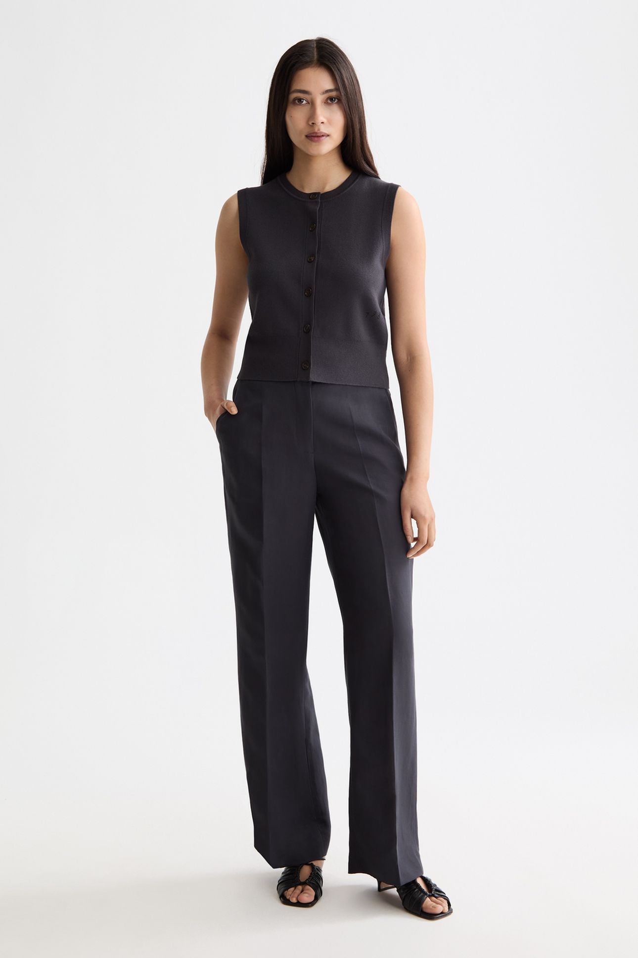 EDIE - HIGH RISE WIDE LEG DRAPEY PANT CHARCOAL ART 1