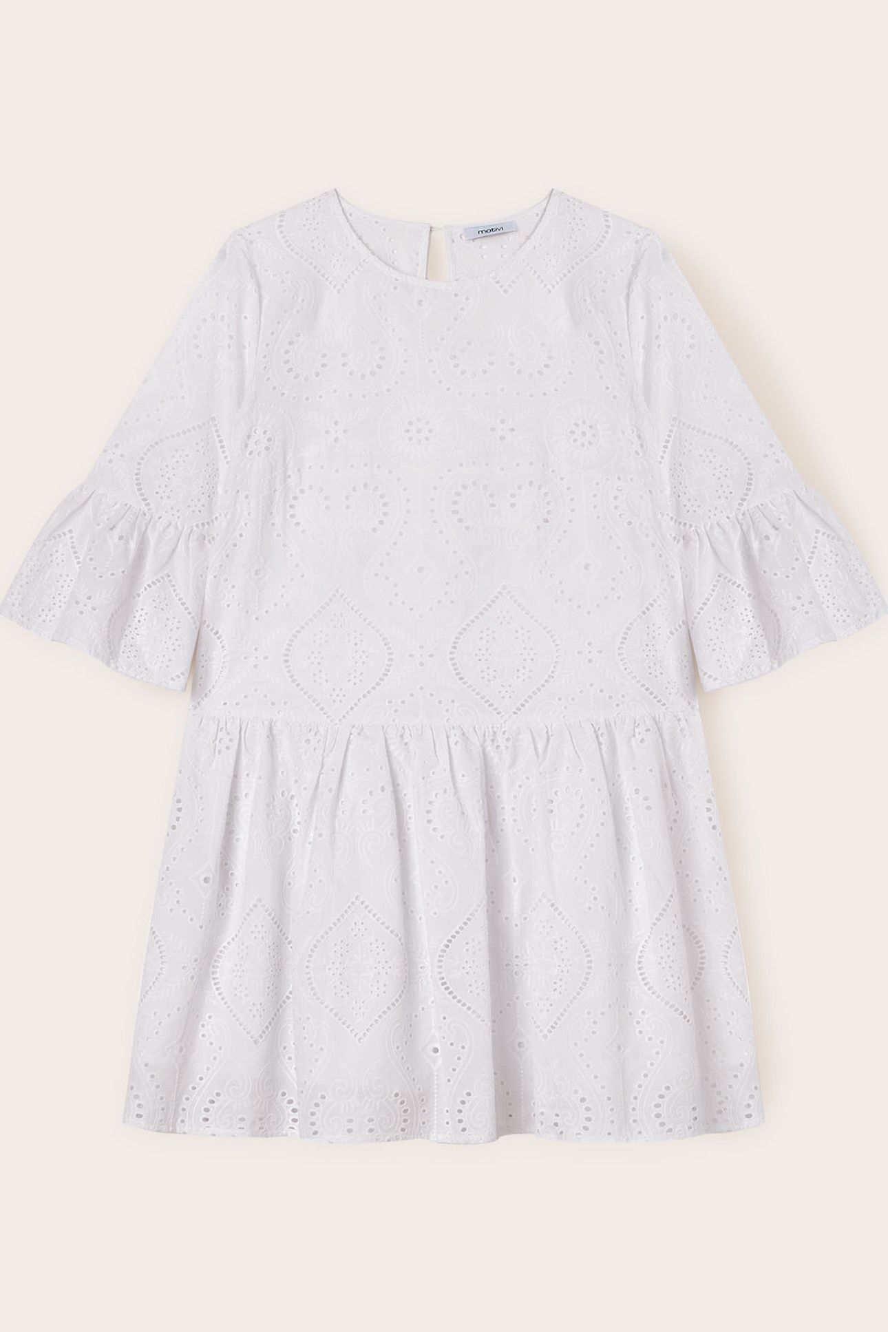 MINI DRESS WITH BRODERIE ANGLAISE RUFFLES WHITE 4