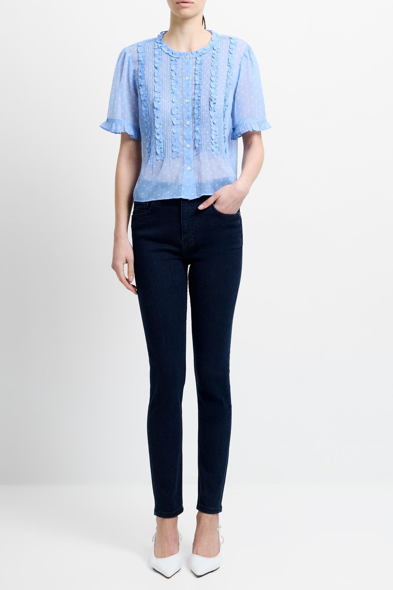 POLKA S/S RUFFLE TOP CORNFLOWER/WHT 3