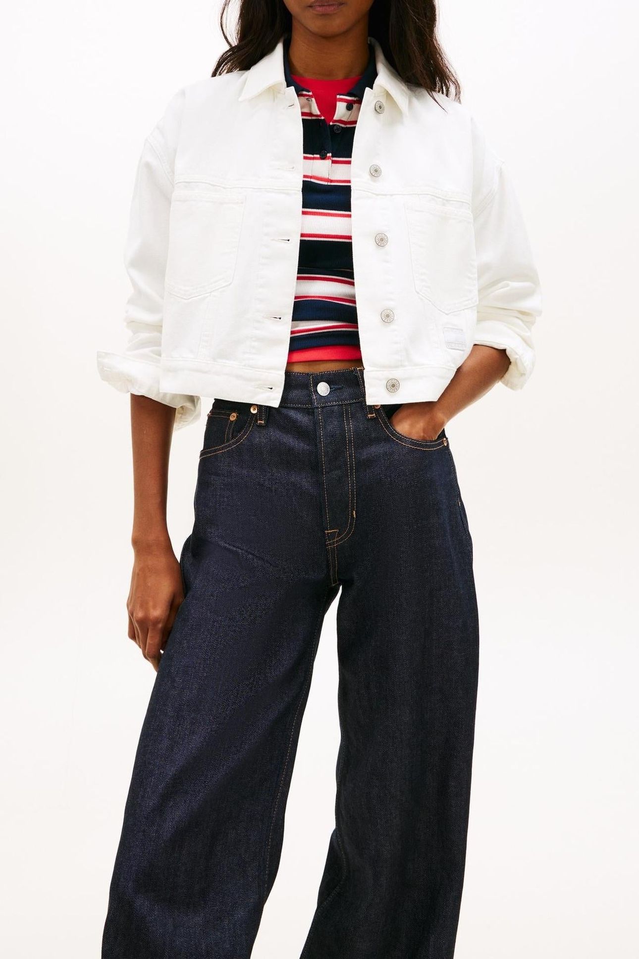 OVERSIZED CROP TRUCKER JACKET DENIM WHITE 1