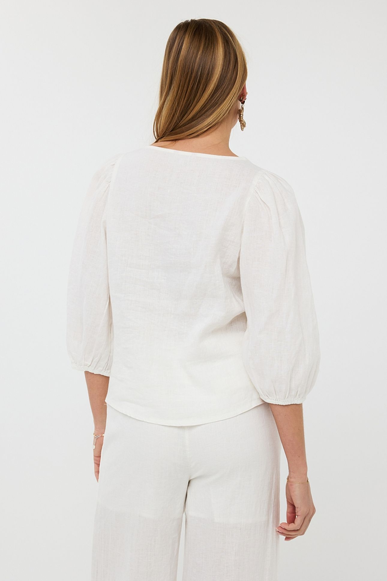BLOUSE R-NECK LINEN OFF WHITE 4