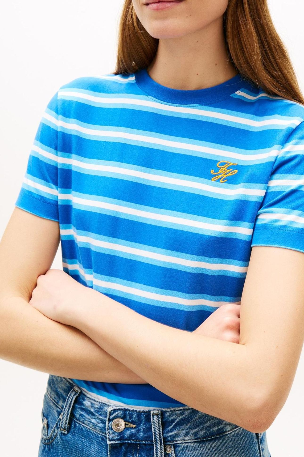 TH SCRIPT REGULAR C-NECK T-SHIRT PREPPY STRIPE BLUE ORBIT 5