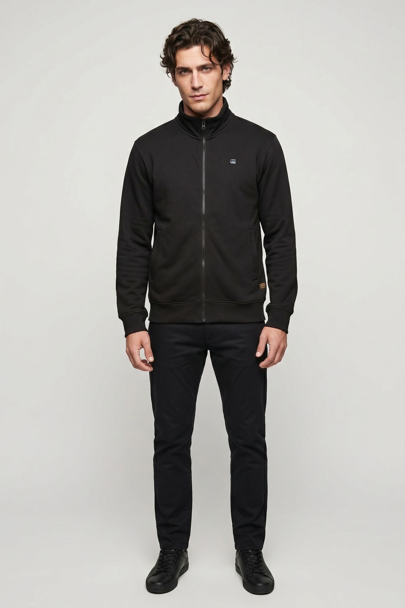ZIP STAND UP COLLAR SWEAT L\S DK BLACK 1