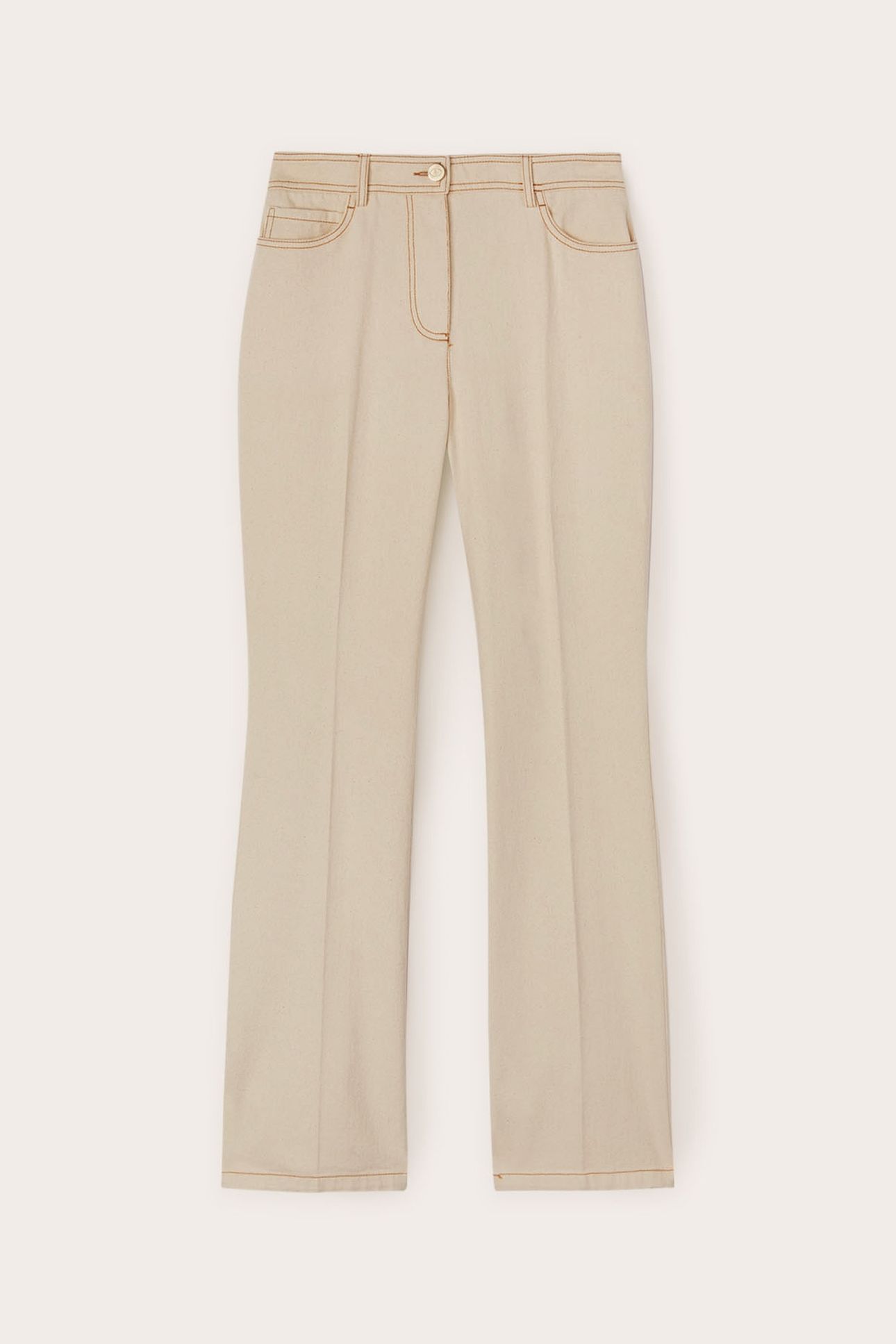 DRILL FLARED TROUSERS WITH CONTRAST STITCHING BEIGE 4