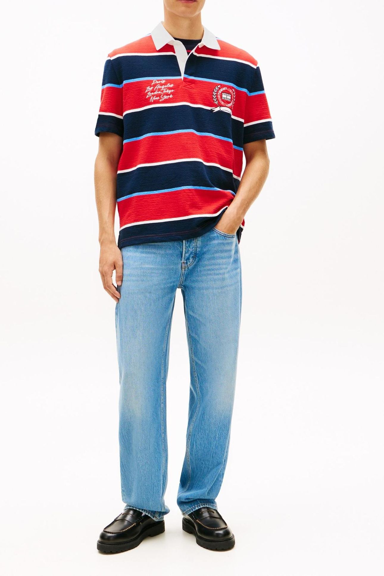 TJM RELAXED SS STRIPE POLO RAPID RED STRIPE 2