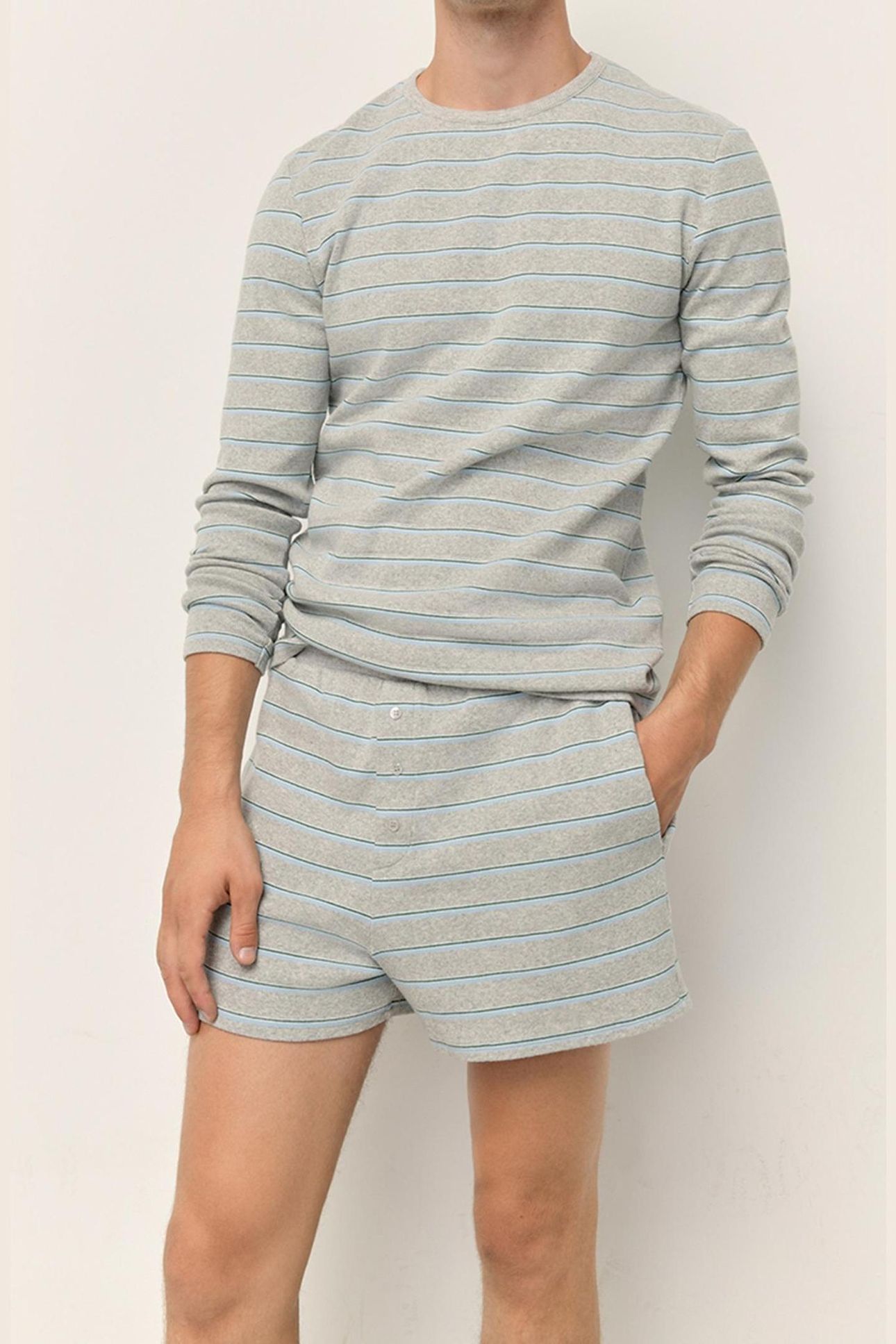 URYSTREET SHORTS GRIS CHINE RAYE VERT ET BLEU 8