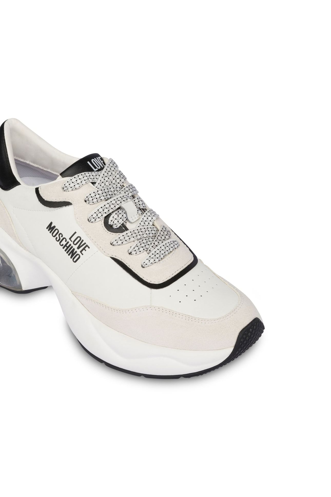 CRYSTAL LOVE CALFSKIN AND SPLIT LEATHER SNEAKERS WHITE 4