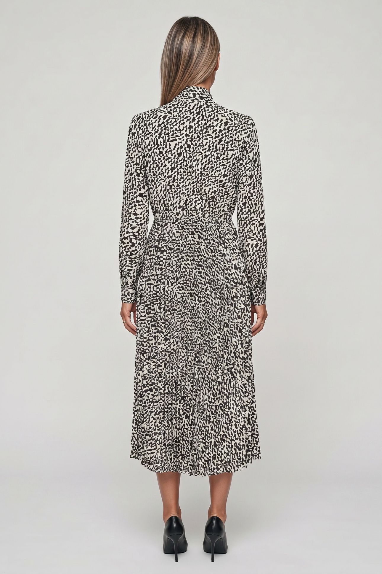PLEATED SHIRT DRESS BLK-PRISTINE MINI GEO 2