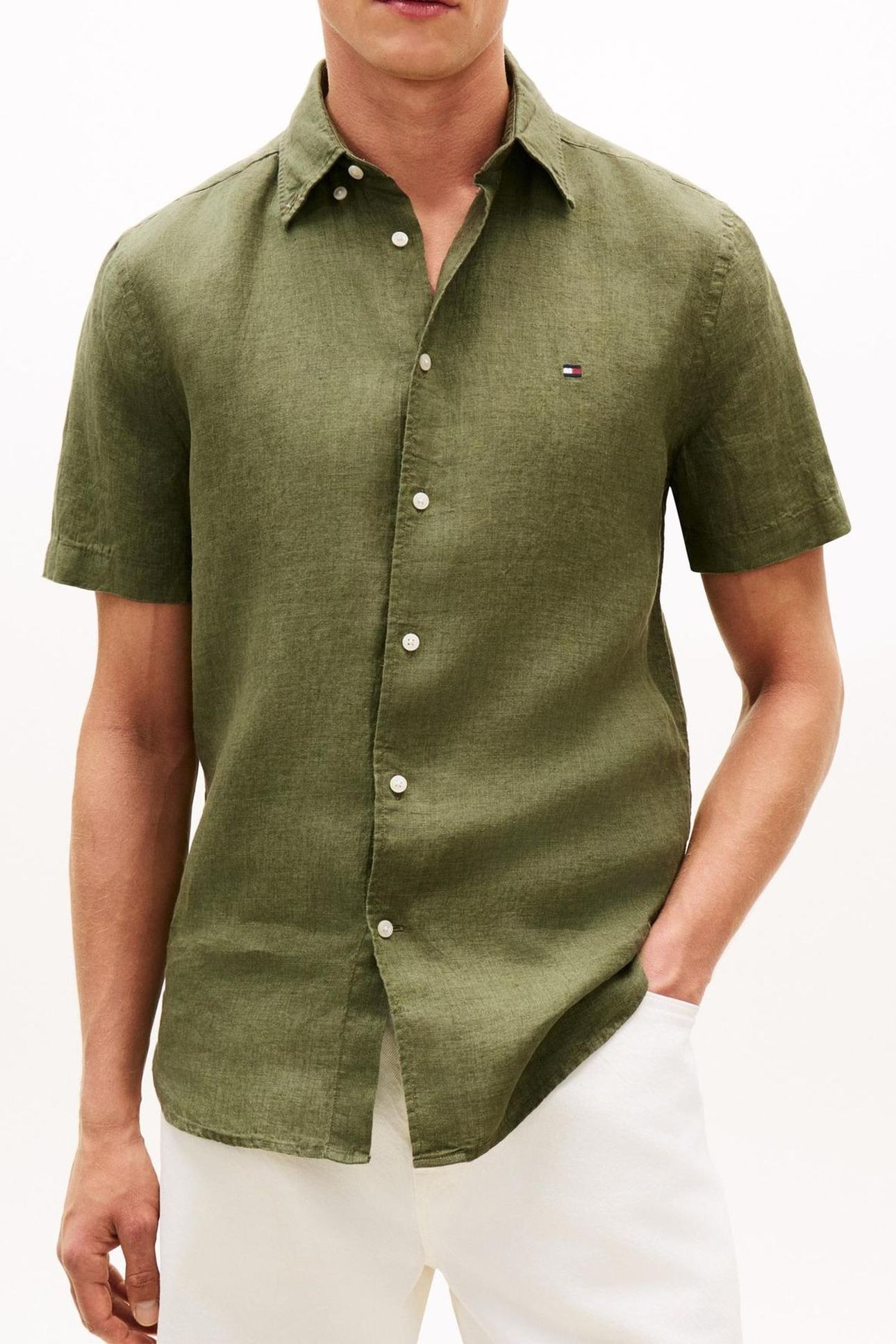 PIGMENT DYED LINEN SHIRT DARK ARTICHOKE 1