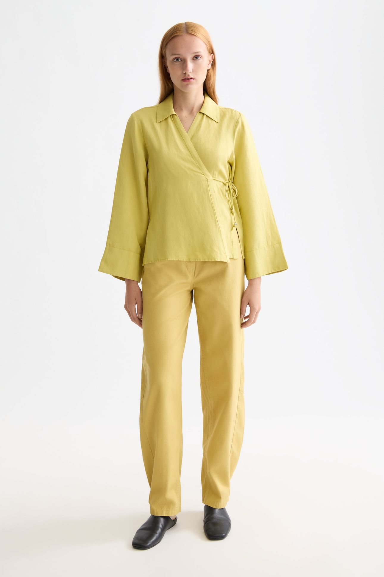 WRAP SHIRT WITH TIE CLOSURE GOLDEN GREEN 2
