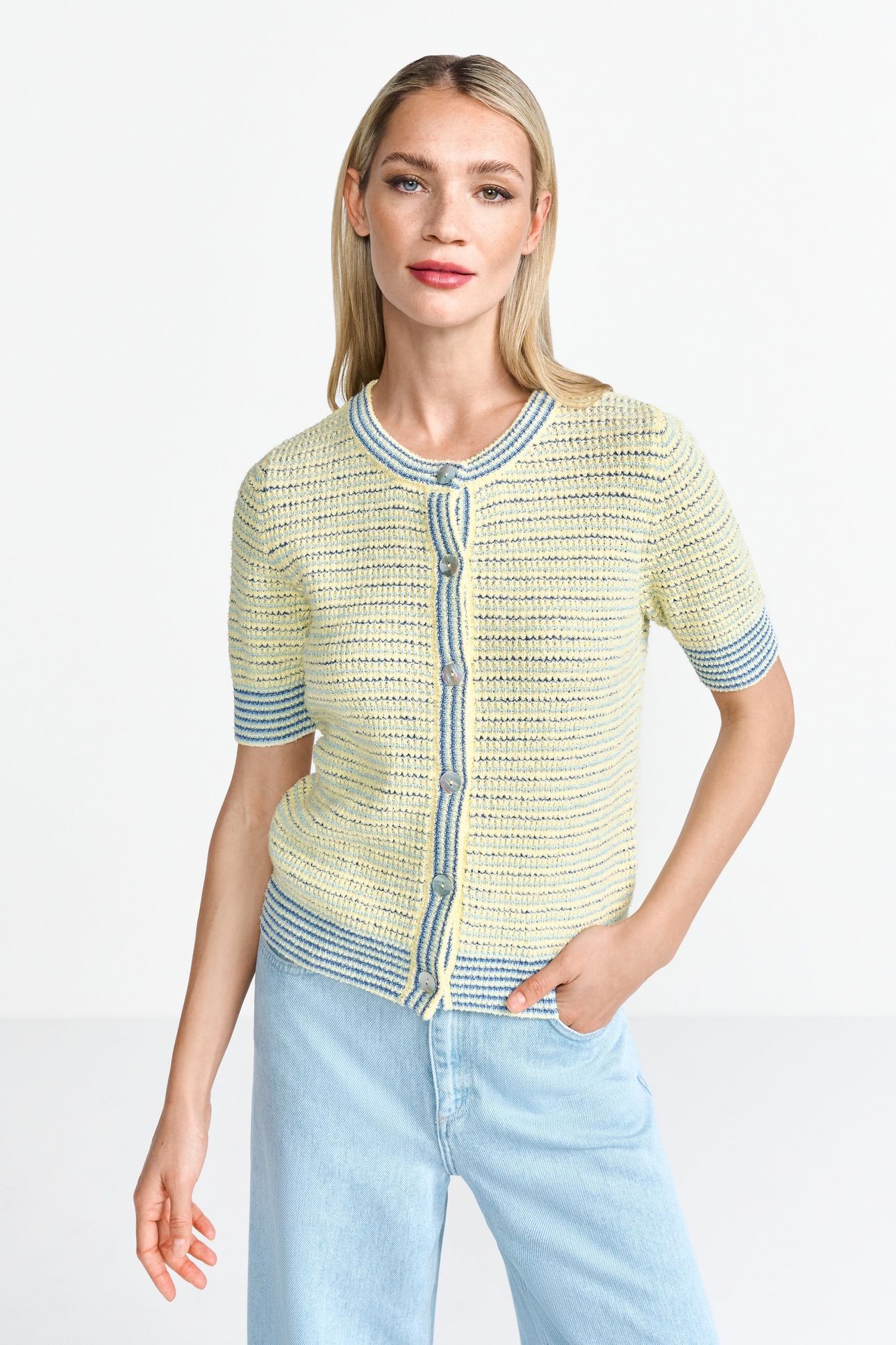 STRIPED TOWELLING CARDIGAN LIGHT VANILLA 2
