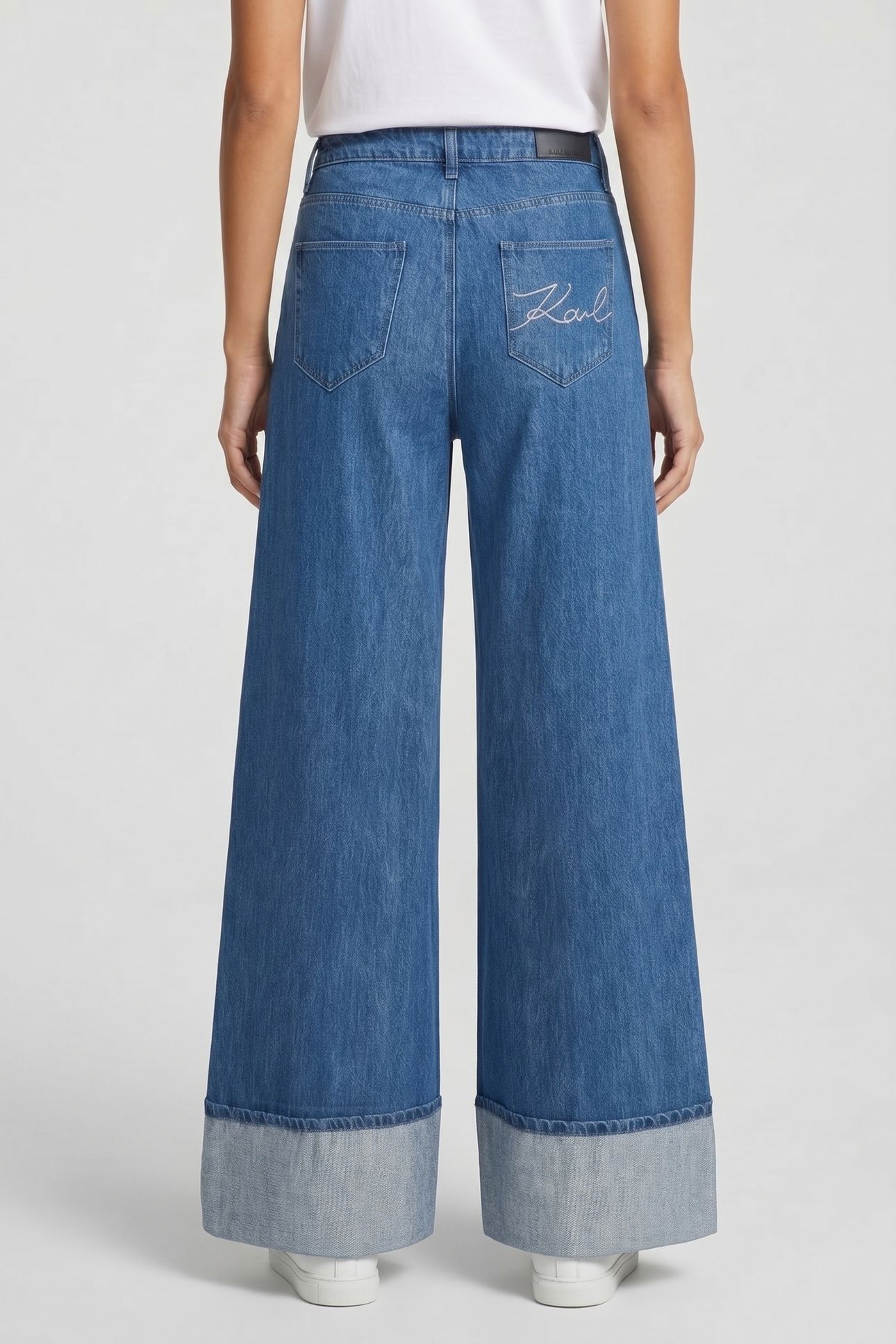 FOLDED WIDE LEG DENIM PANTS MID BLUE WASH 2