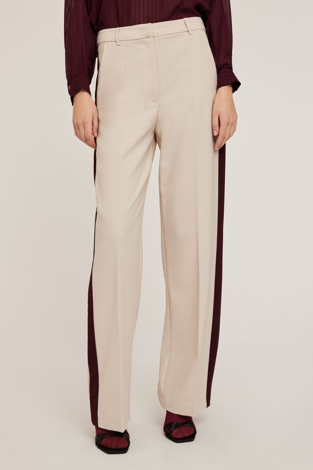 PALAZZO TROUSERS WITH SIDE BAND BEIGE 1