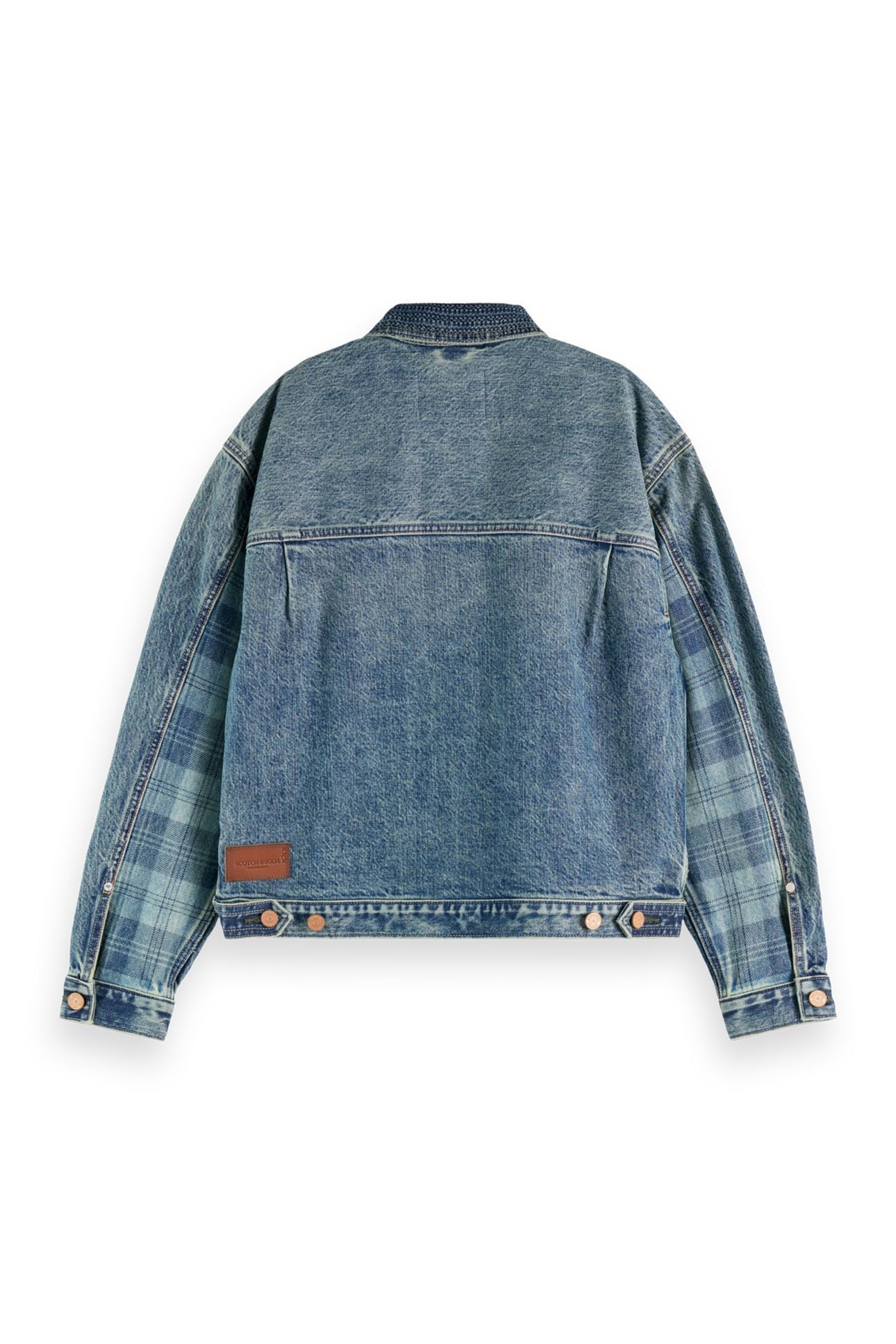 CUSTOMISED DENIM JACKET IN MIXED FABRIC - OUTDOOR BLUE OUTDO 5