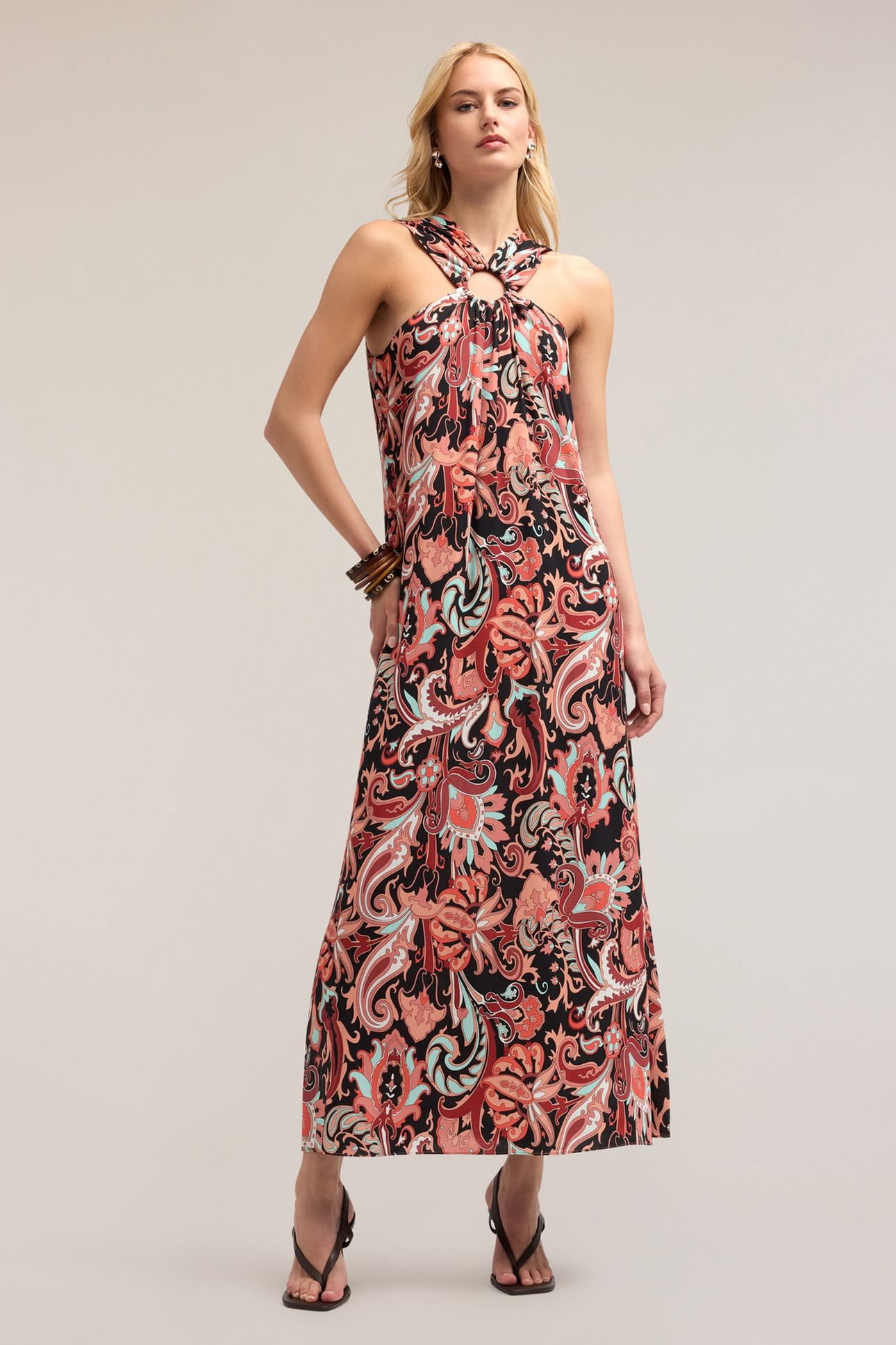 LONG DRESS WITH ETHNIC PATTERN RED 1