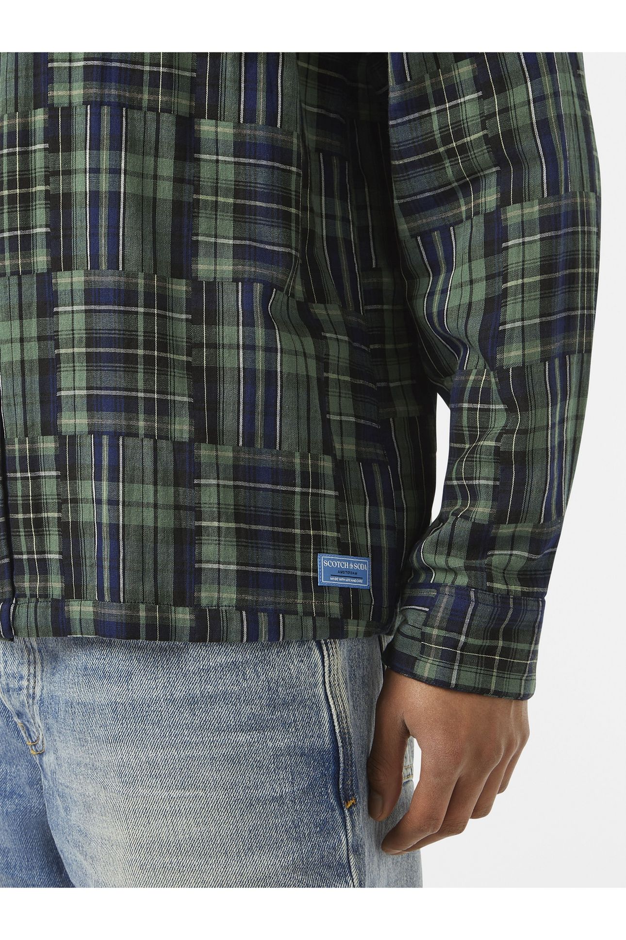 RELAXED FIT PATCHWORK SHIRT NAVY CHECK 4