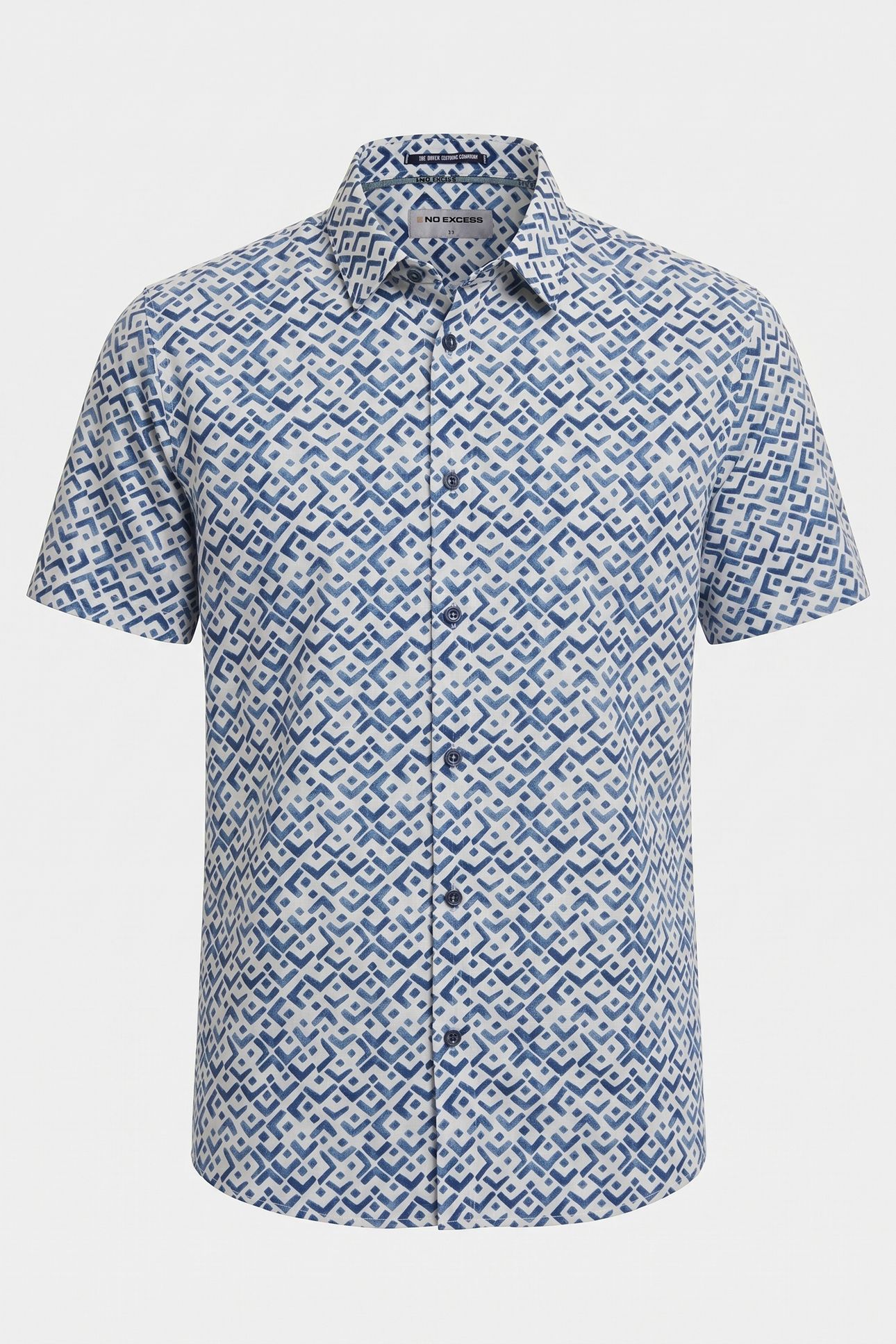SHIRT SHORT SLEEVE SLUB ALLOVER PRINTED INDIGO BLUE 4
