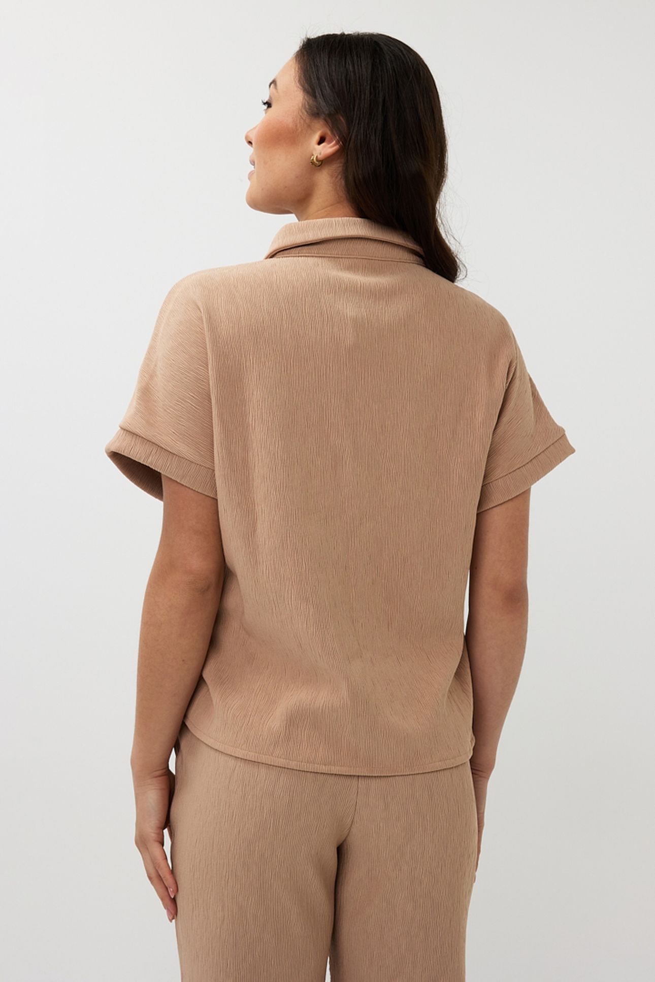 BLOUSE FANCY CRINKLE DARK SAND 4