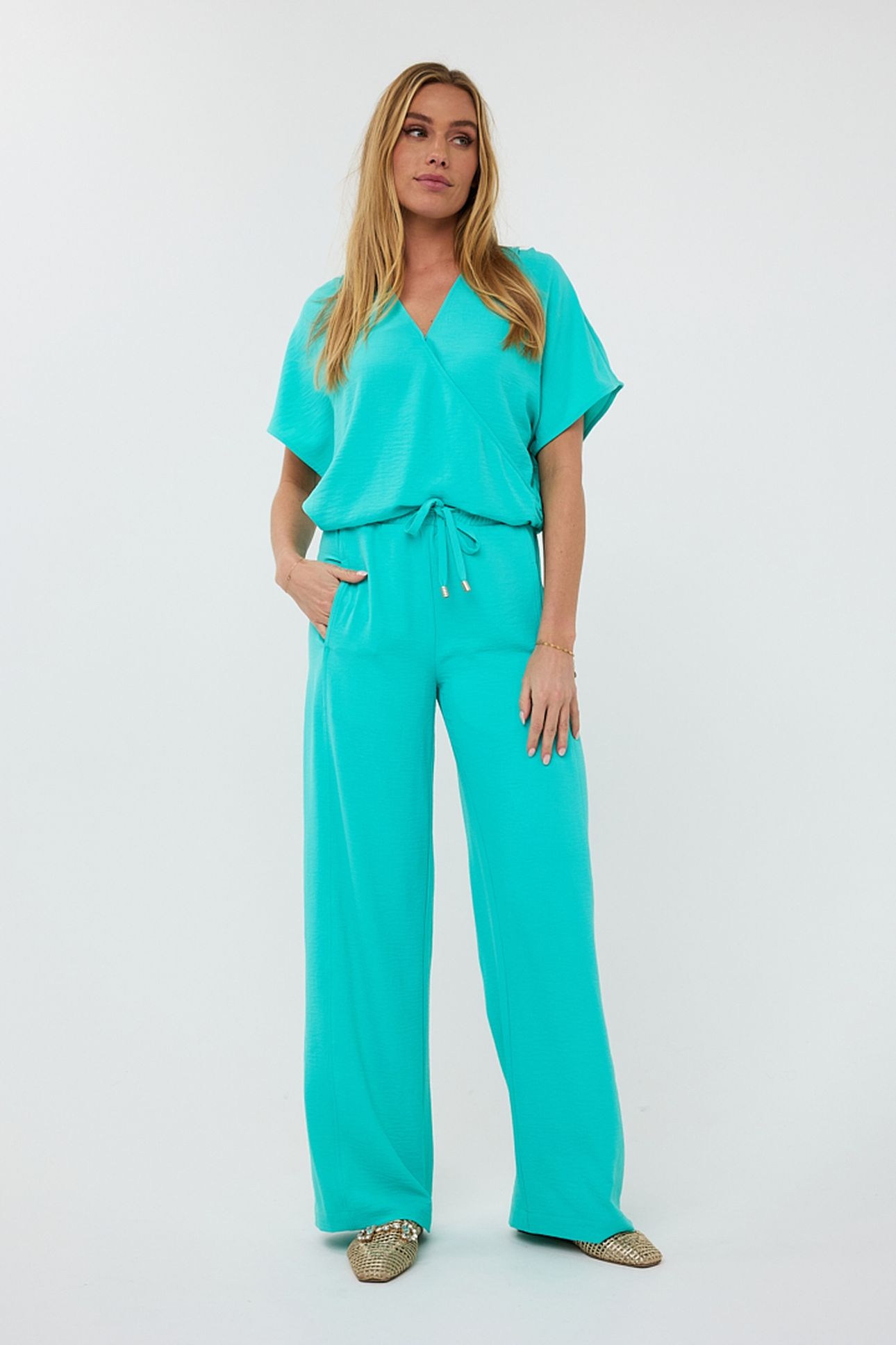 TROUSERS WIDE ELASTIC CRINKLE LAGOON 1