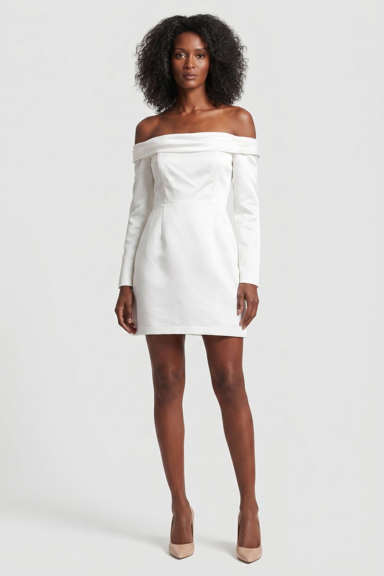 SATIN BARDOT MINI DRESS WHITE 1