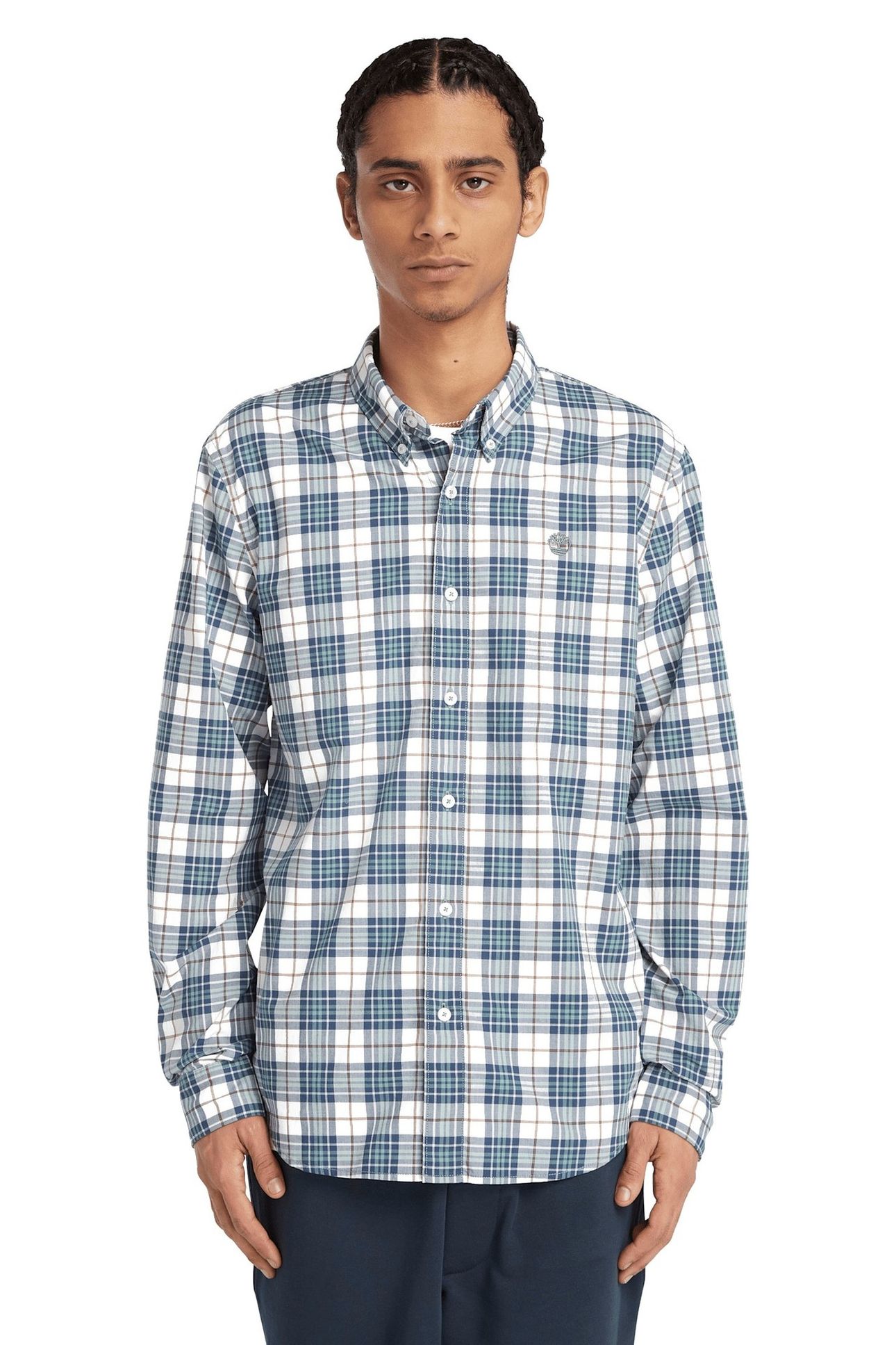 LS STRETCH POPLIN TARTAN SHIRT SLIM TRELLIS YD 1