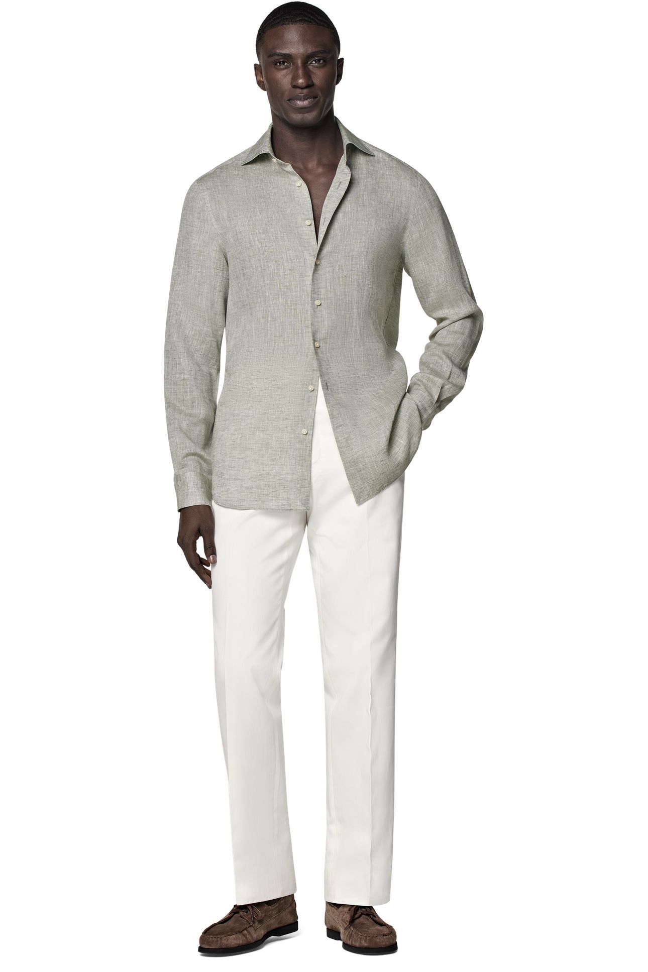 PURE LINEN OLIVE CASUAL SHIRTS LIGHT GREEN 2