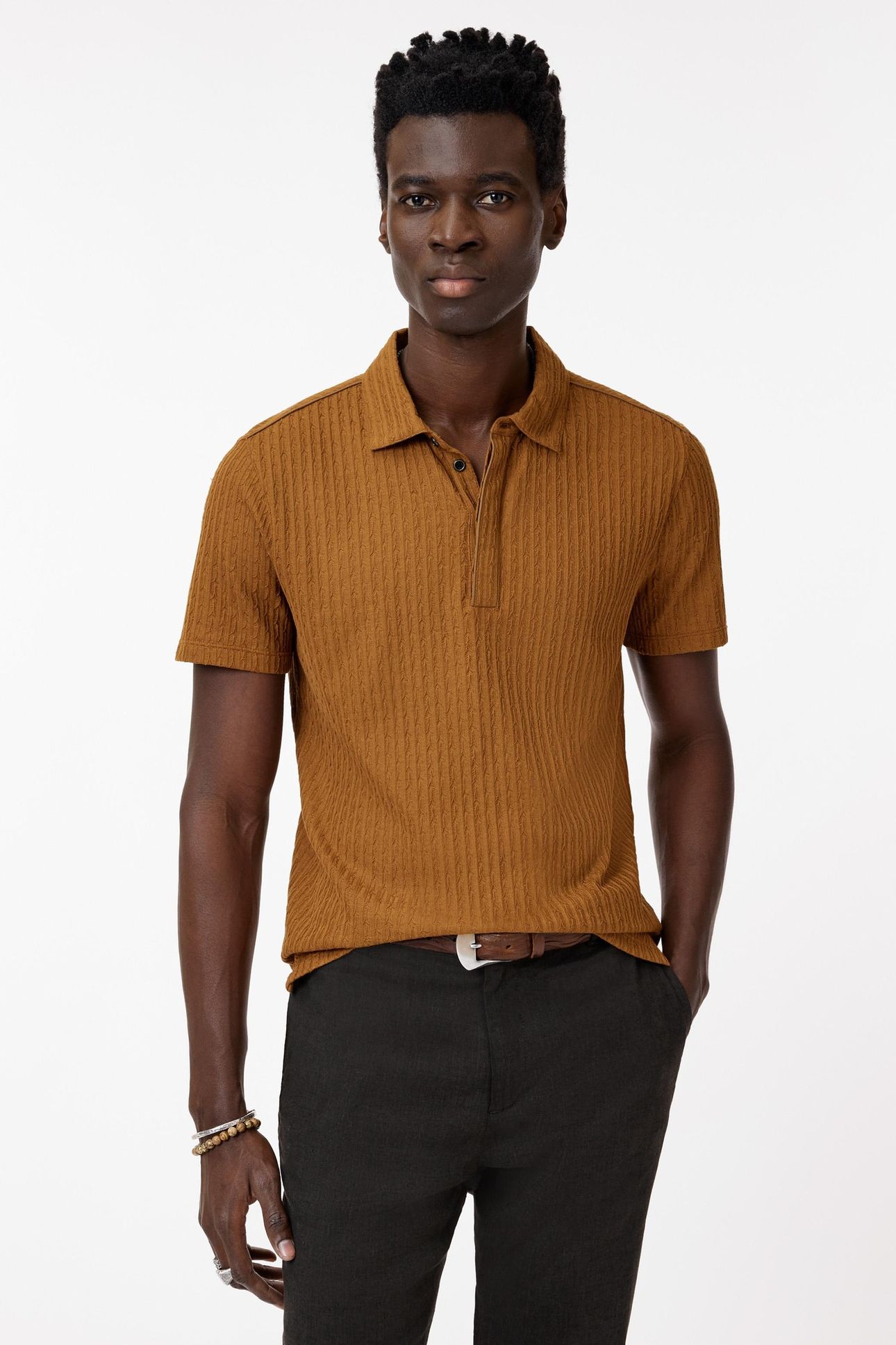 GRANA REGULAR FIT SS POLO IN JACQUARD ST SIENNA BROWN 2