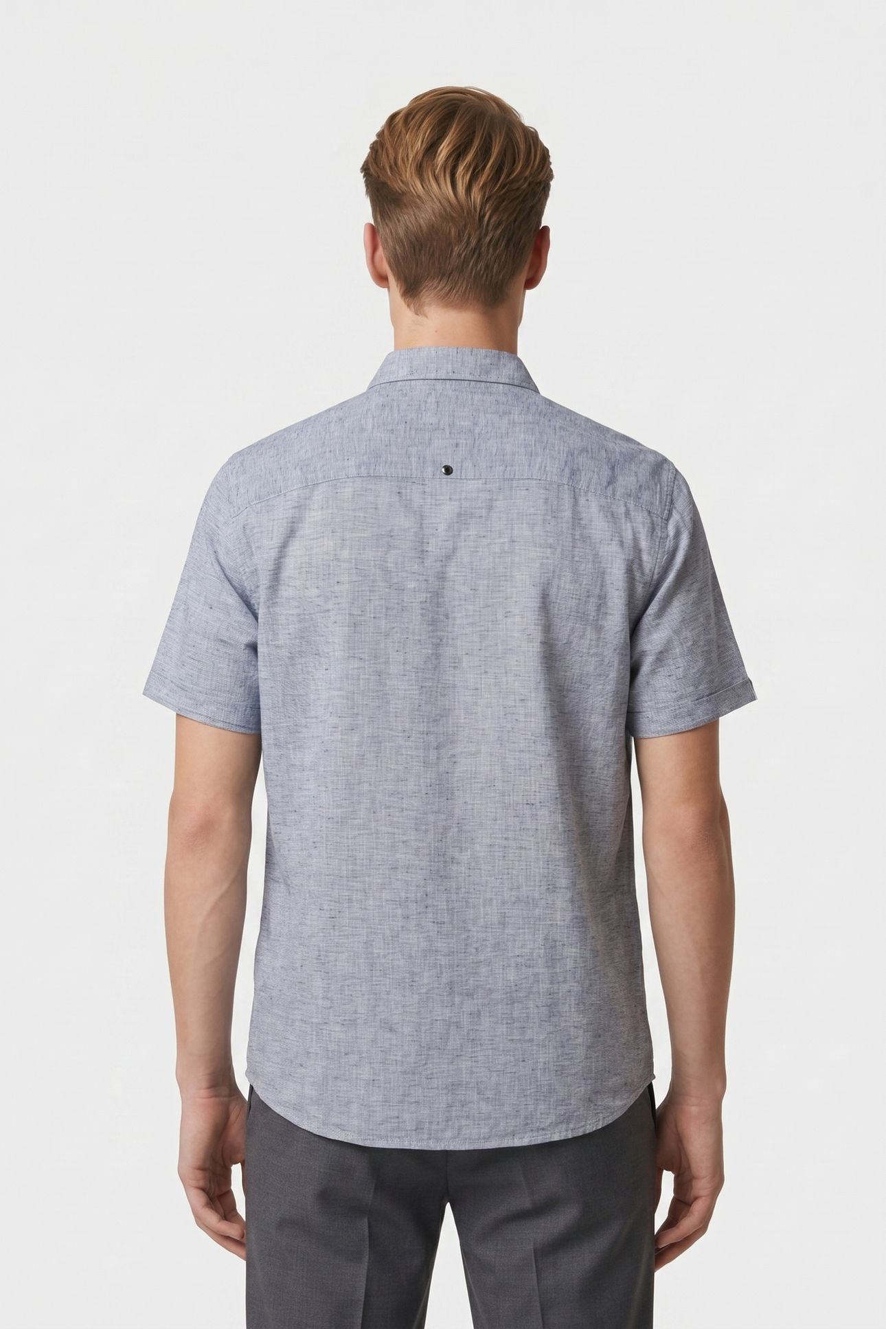 SHIRT SHORT SLEEVE 2 COLOURED MELANGE WITH LINEN INDIGO BLUE 2