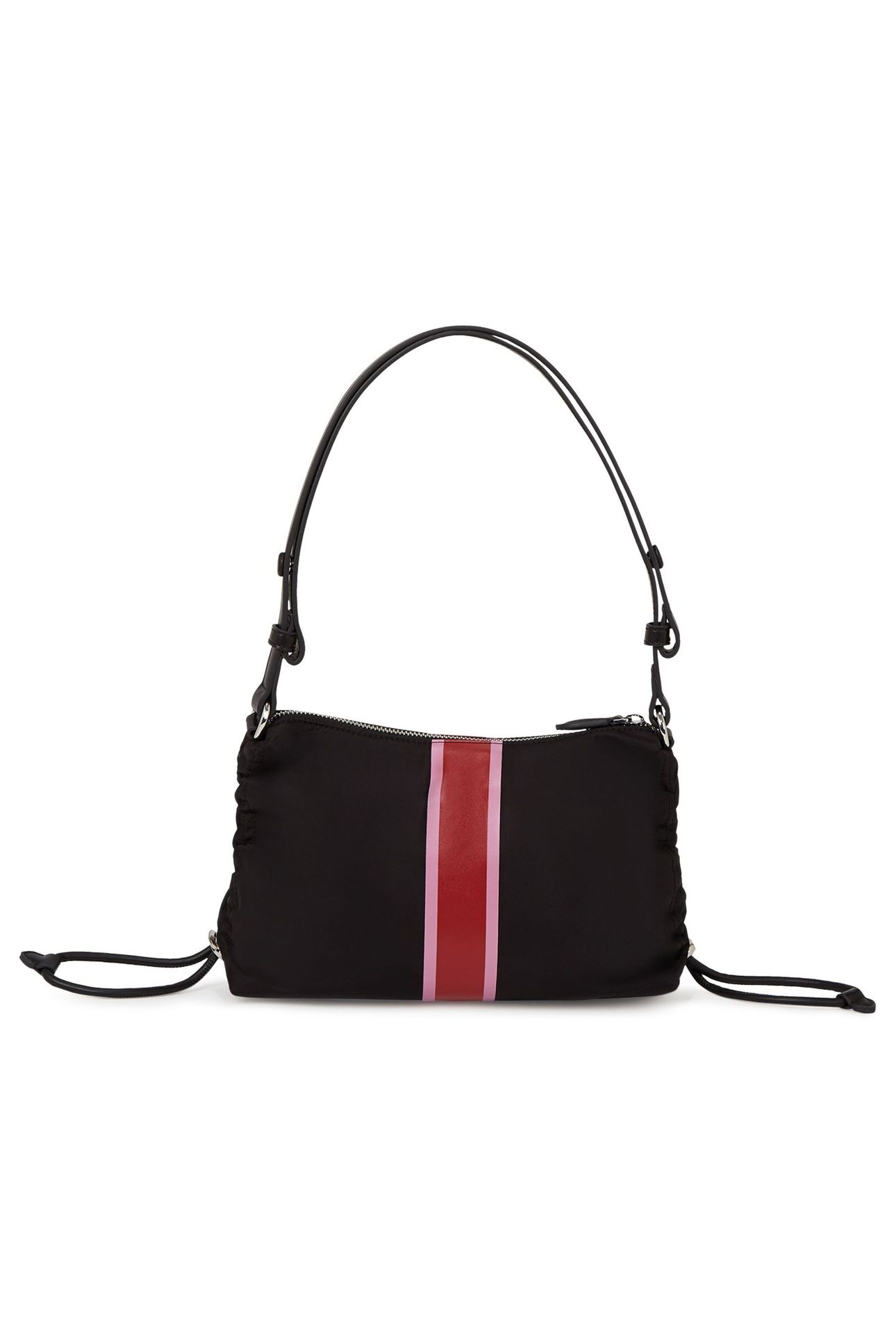IKON NYLON STRIPE SMALL SHOULDER BAG DRAWSTING BLACK 2