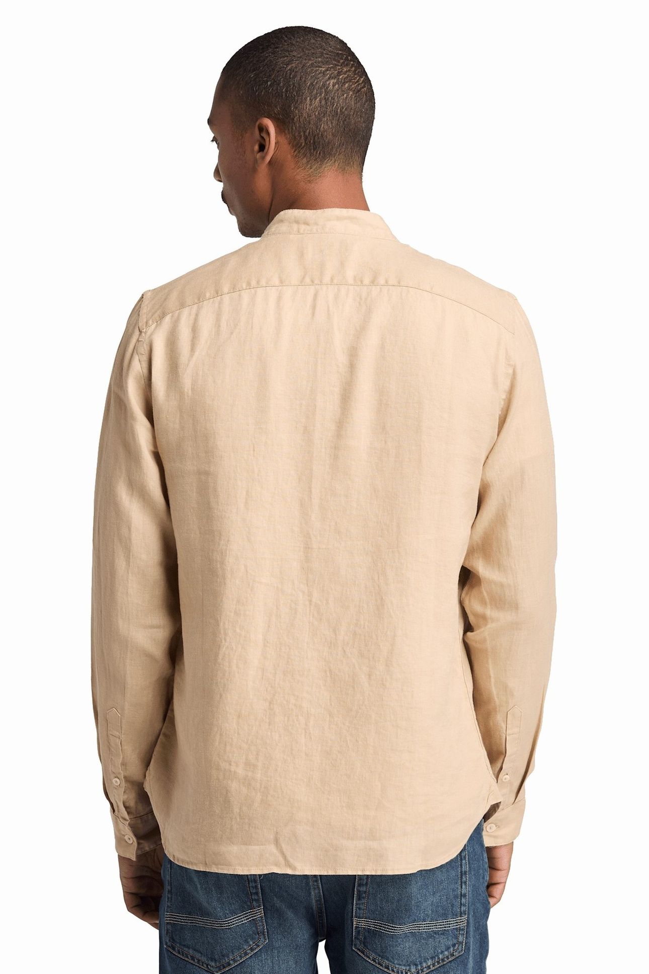 LINEN KOREAN COLLAR SHIRT MEDIUM BEIGE 2