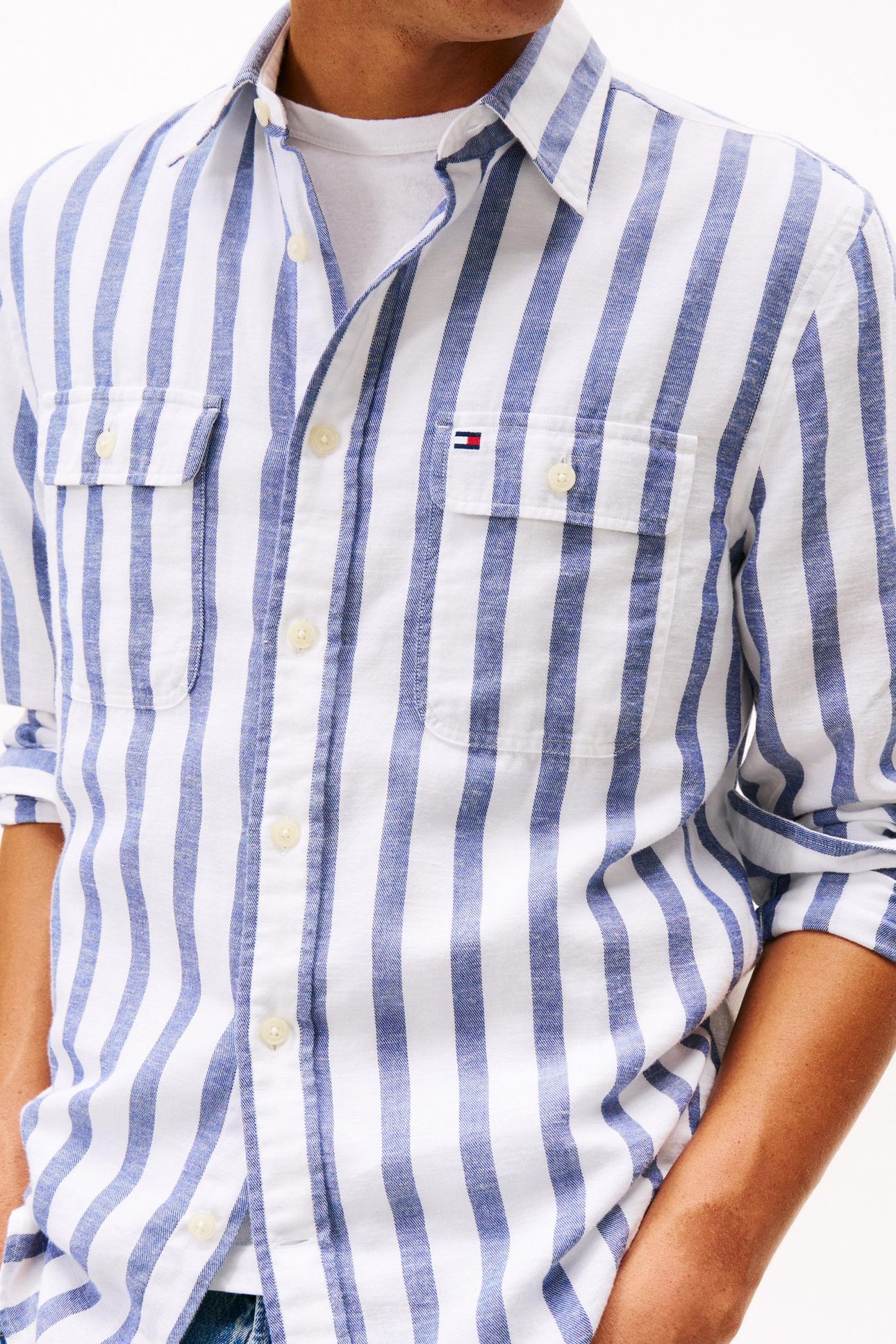 BRUSHED LINEN TWILL SHIRT BOLD BLUE/STRIPE 5